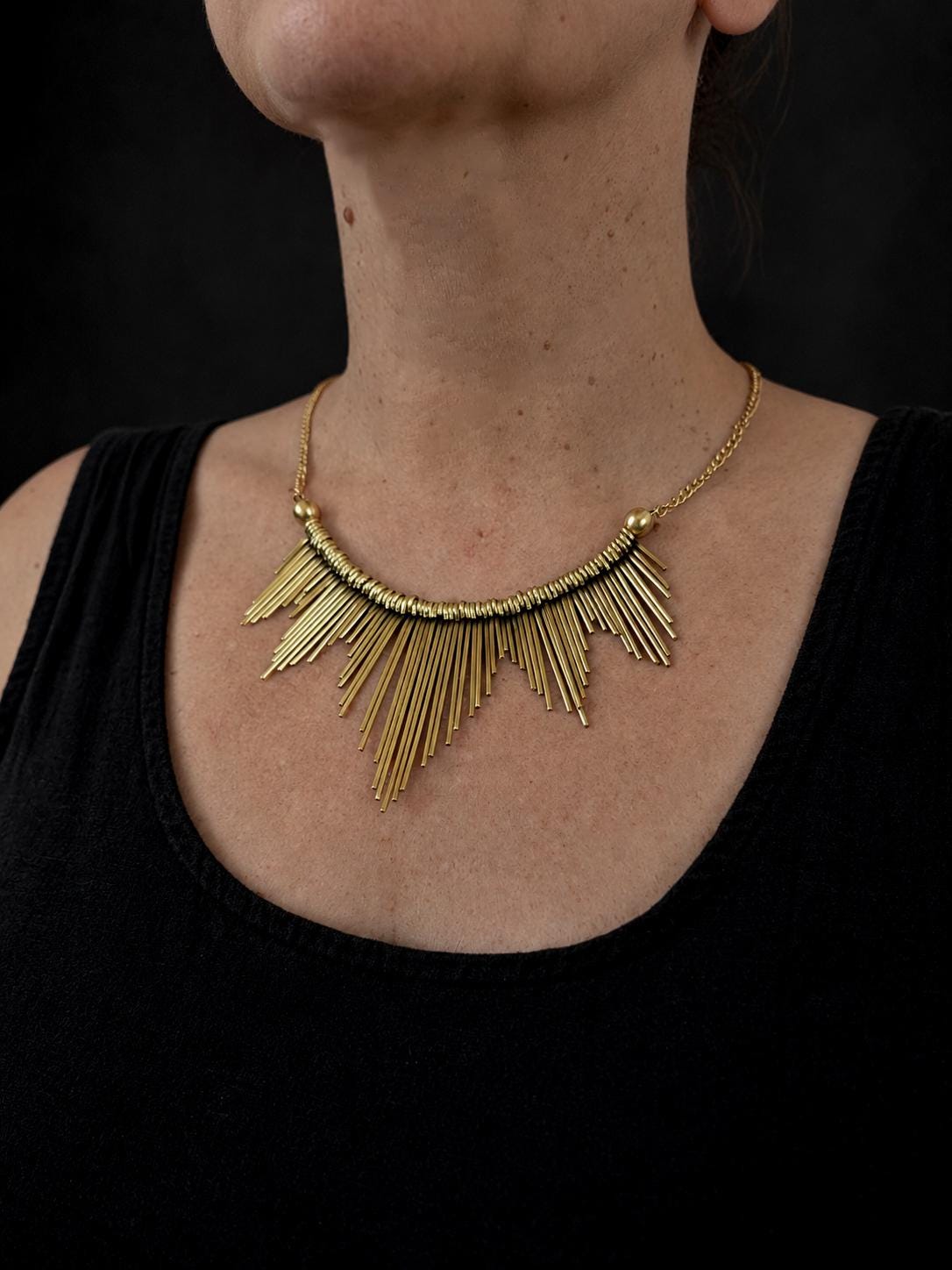 Boho Halskette aus goldenem Messing Sonnenstrahlen Design, Statement Kette / Choker 'Sonne'