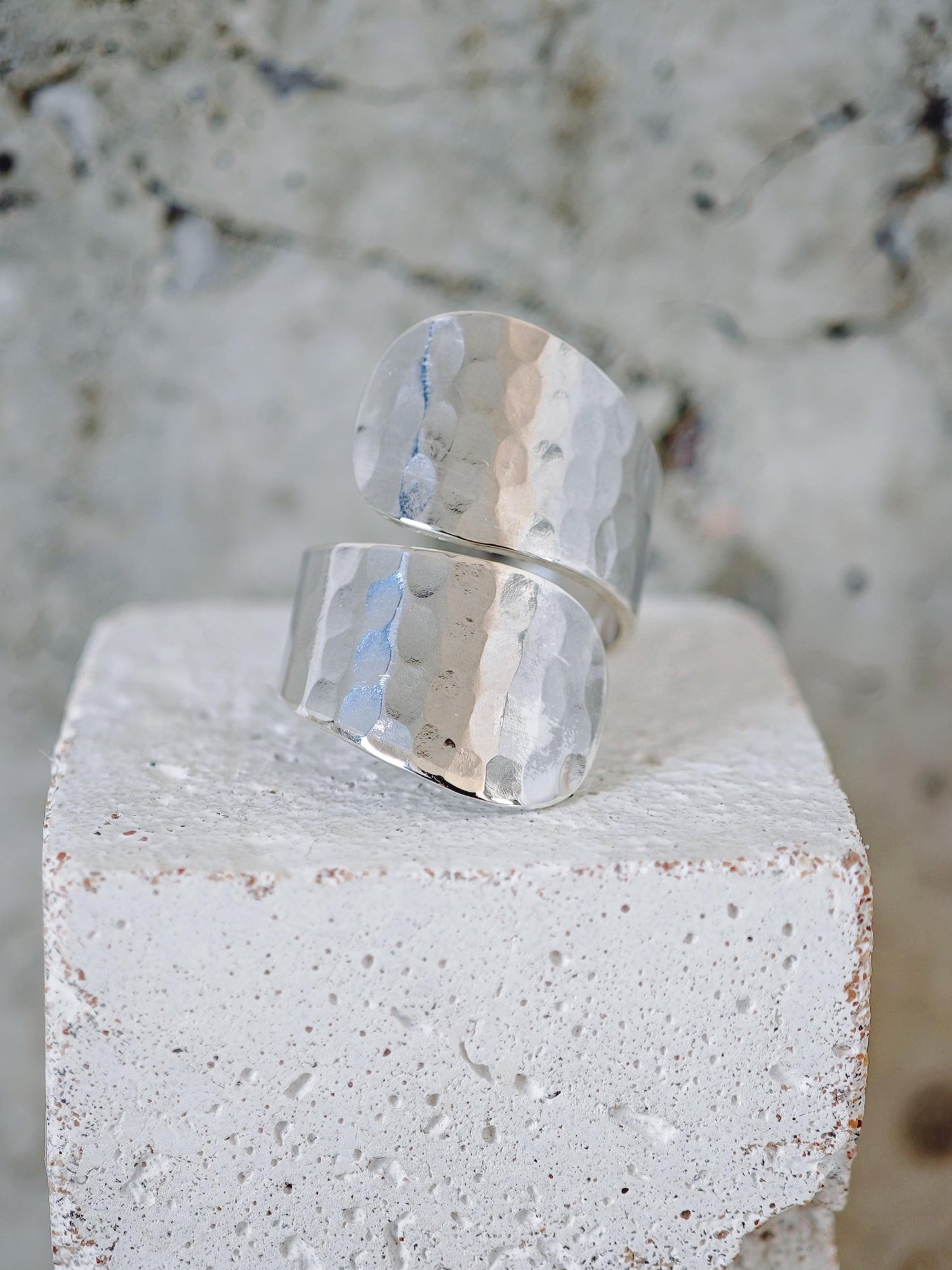 925 Silber Wickelring, Gehämmerter Statement Ring, Hammered Wrap Ring