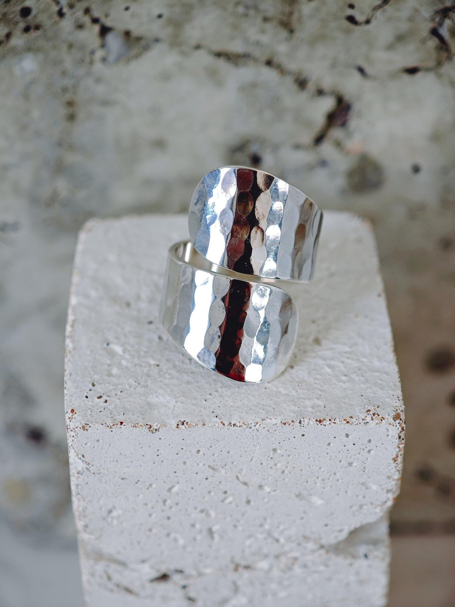 925 Silber Wickelring, Gehämmerter Statement Ring, Hammered Wrap Ring