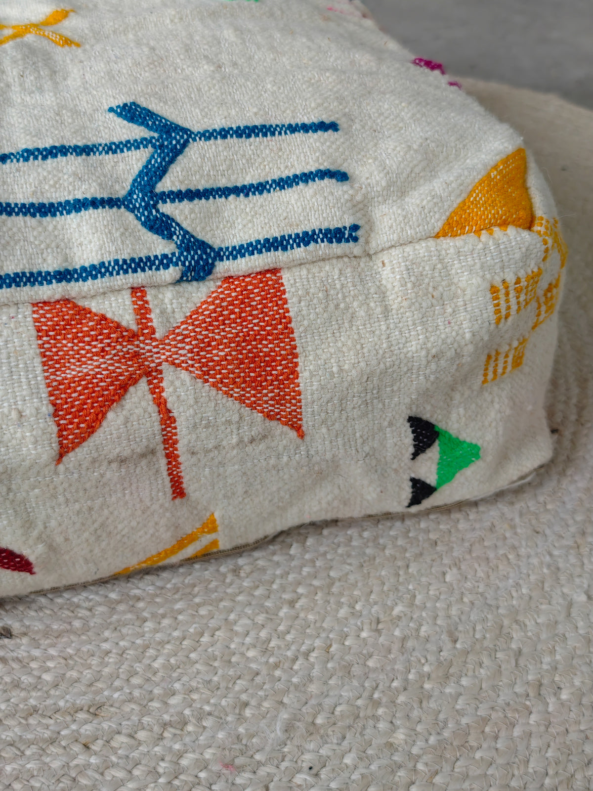Pouf aus Wolle quadratisch und bunt, Kelim Bodenkissen, Handarbeit (Kopie)