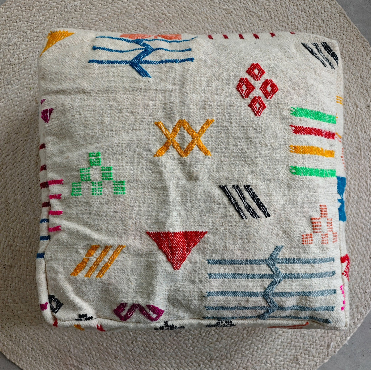 Pouf aus Wolle quadratisch und bunt, Kelim Bodenkissen, Handarbeit (Kopie) - CocosyBerlin