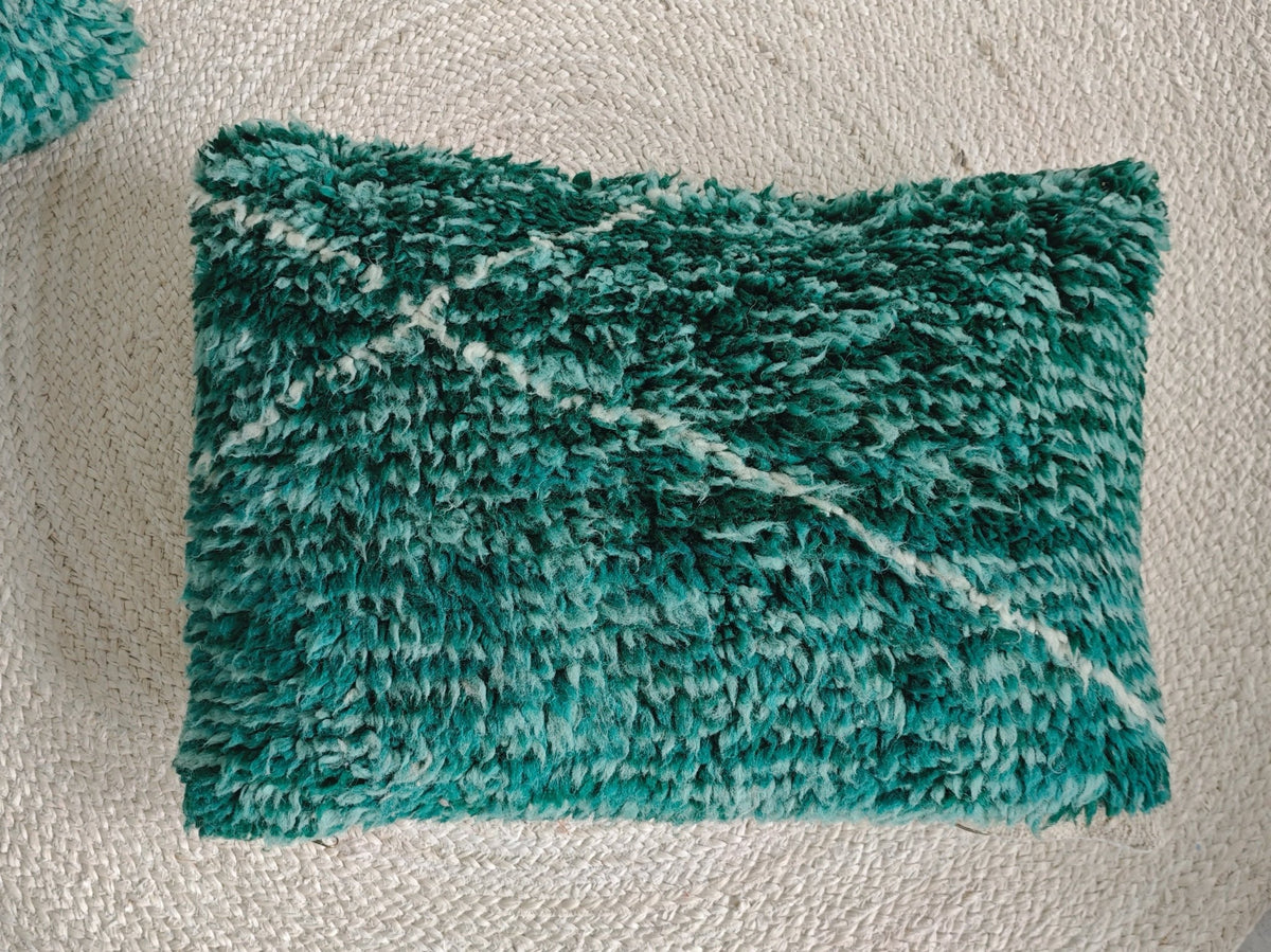 Beni Ourain Pouf aus Marokko, Bodenkissen Beige / Grün, 100% Handarbeit, Uniquat - CocosyBerlin