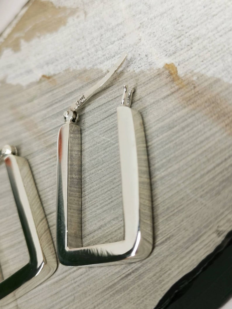 Chunky Silber 925 Creolen, Geometrische Ohrringe, Rechteckige minimalistische Ohrringe aus Sterling Silber
