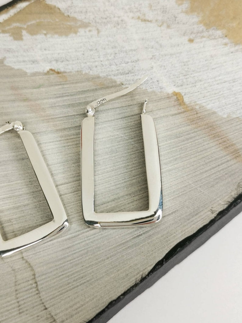 Boucles d'oreilles rectangulaires en argent 925 | Boucles d'oreilles larges et légères en argent 925 | Boucles d'oreilles géométriques | Boucles d'oreilles rectangulaires en argent | Boucles d'oreilles minimalistes