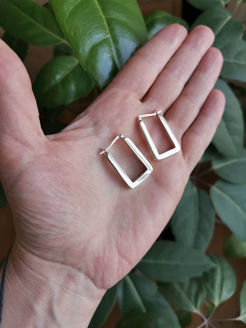 Chunky Silber 925 Creolen, Geometrische Ohrringe, Rechteckige minimalistische Ohrringe aus Sterling Silber