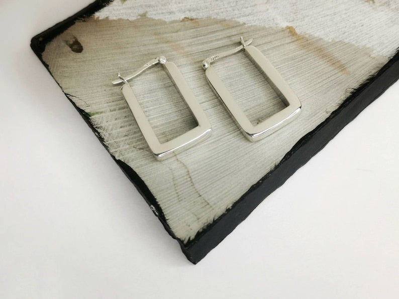 Chunky Silber 925 Creolen, Geometrische Ohrringe, Rechteckige minimalistische Ohrringe aus Sterling Silber
