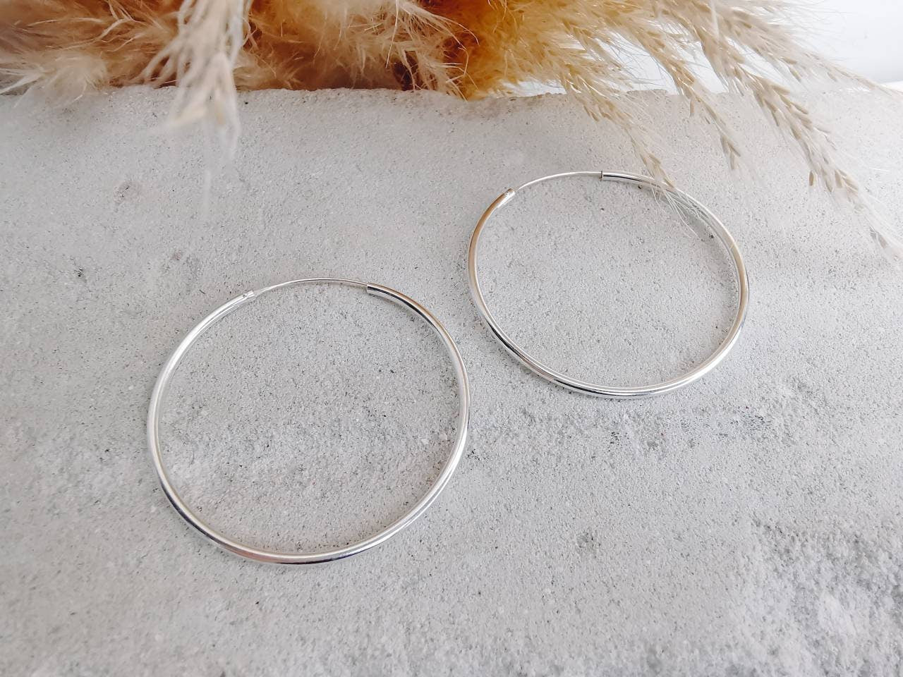 Grosse Sterling Silber 925 Creolen 50mm x 2mm, leichte Ohrreifen, Minimalistische Ohrringe, Silbercreolen Hoops 5 cm