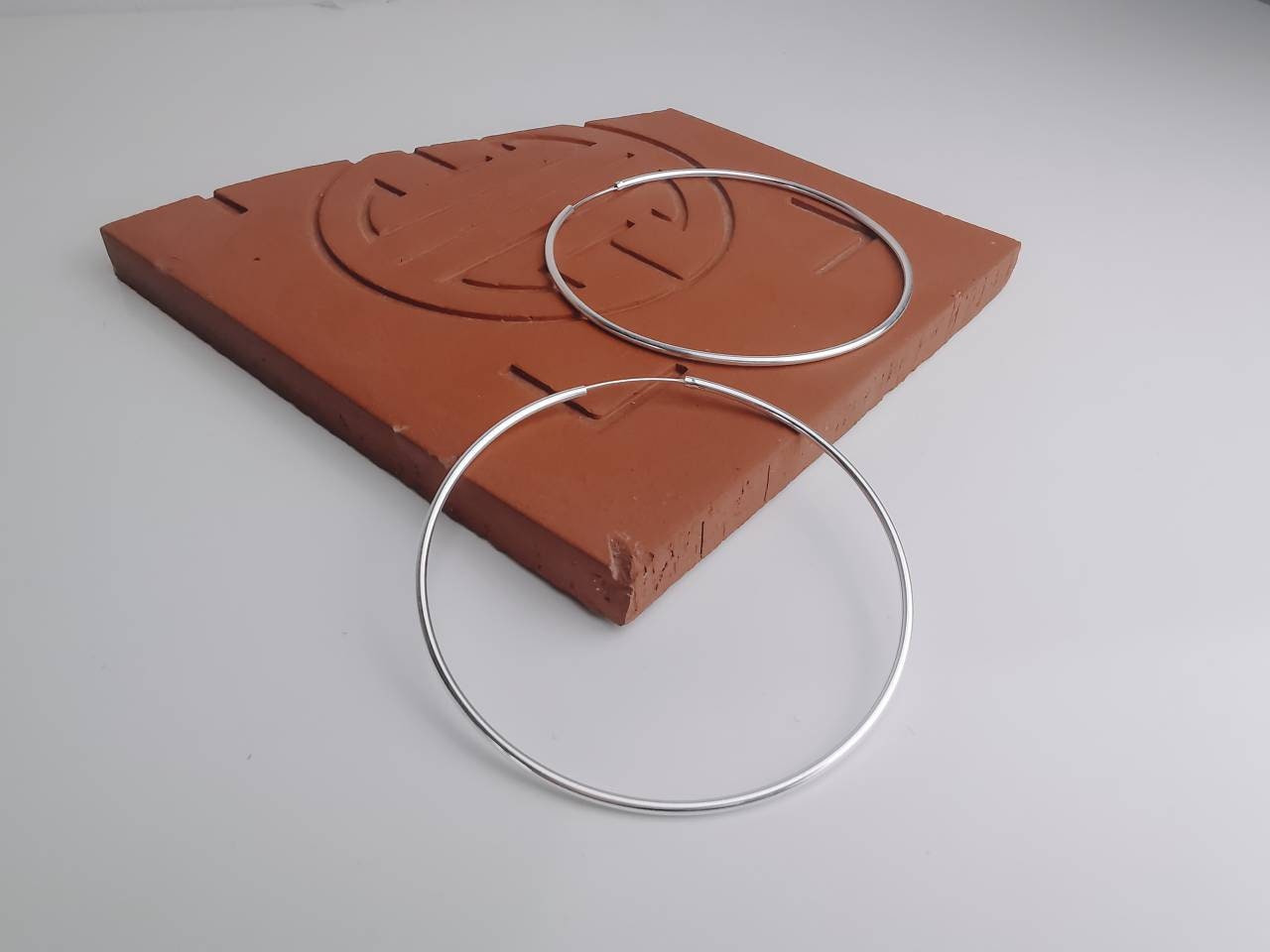 Extra large light silver 925 hoop earrings 80mm, XXL oversize earrings, minimalist earrings, silver hoop earrings