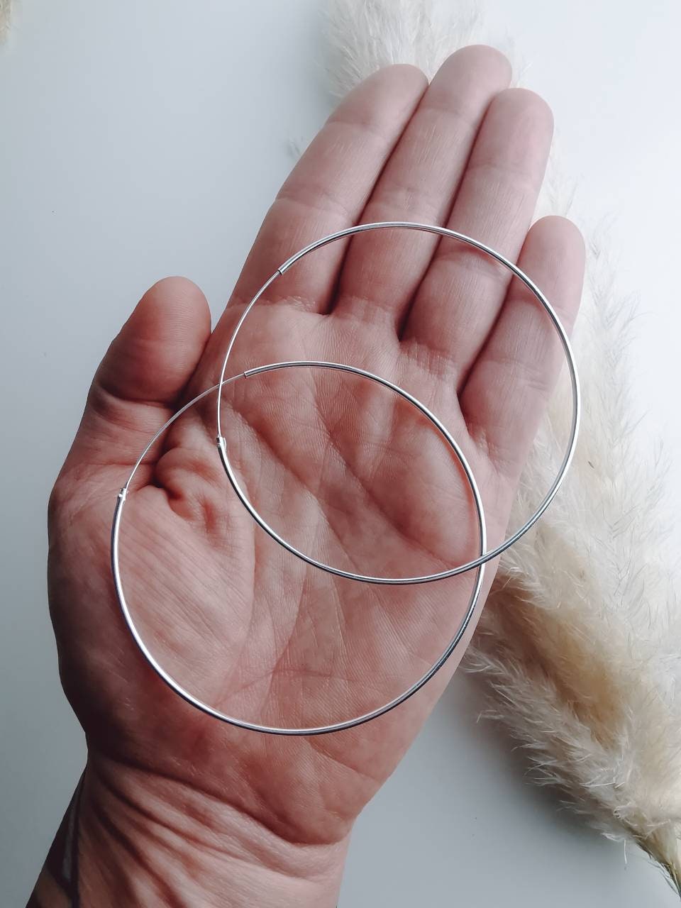 XXL Silber 925 Creolen 70mm x 1,5mm | Grosse Ohrreifen | Minimalistische Ohrringe | Silbercreolen | Sterling Silber Creolen | cocosy.berlin