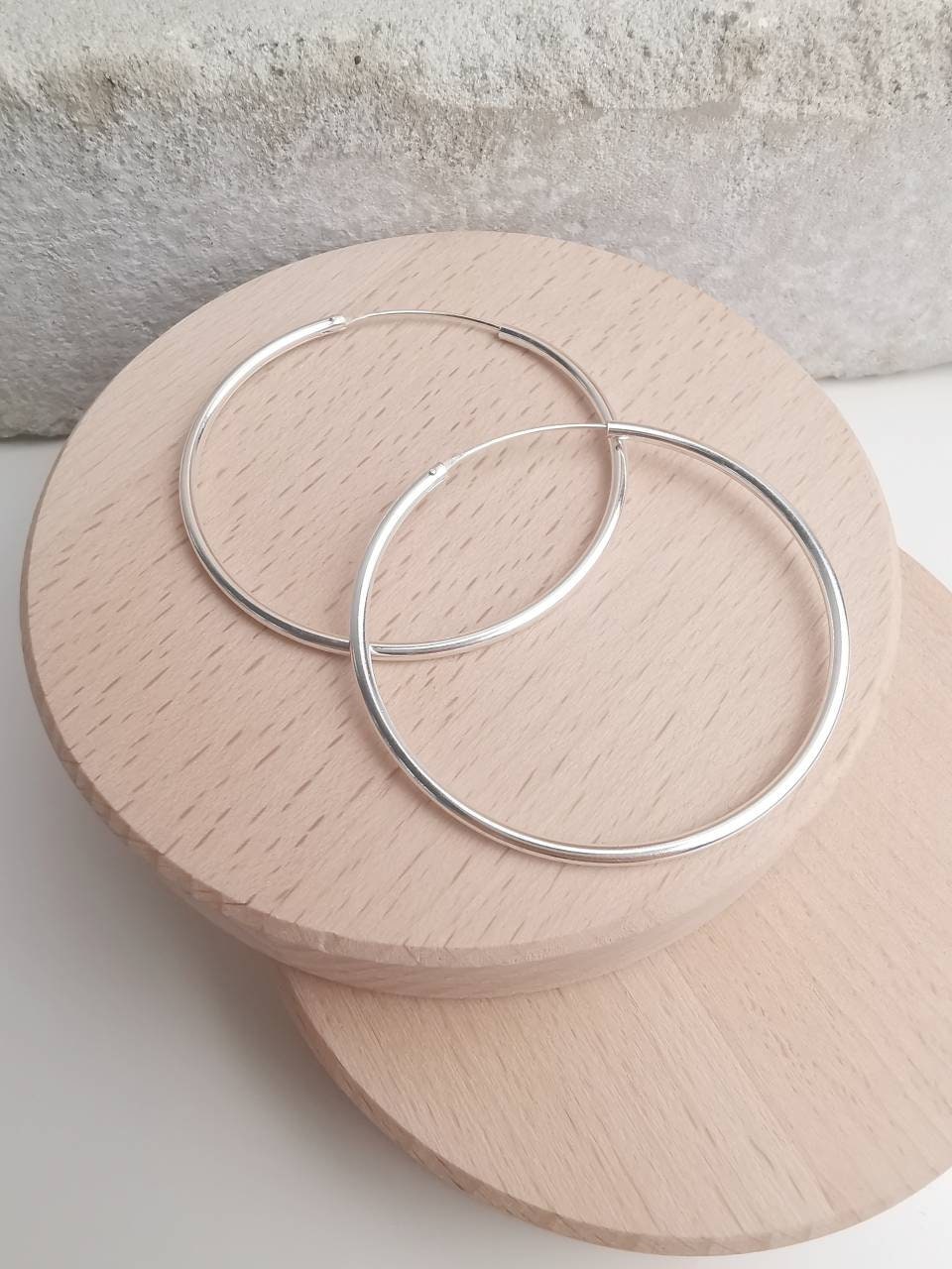 Grosse Sterling Silber 925 Creolen 50mm x 2mm, leichte Ohrreifen, Minimalistische Ohrringe, Silbercreolen Hoops 5 cm