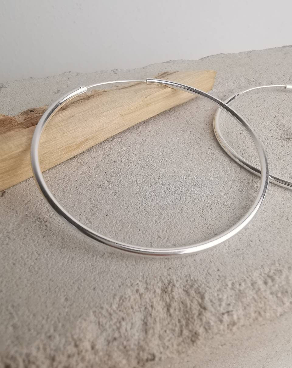 Grandes créoles en argent sterling 925 60 mm x 2 mm, créoles légères, minimalistes