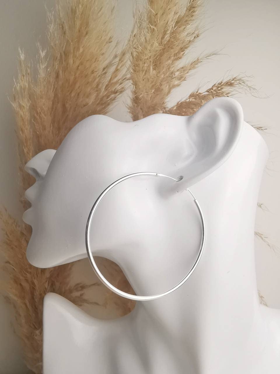 Grosse Sterling Silber 925 Creolen 60mm x 2mm, leichte Ohrreifen, Minimalistische Ohrringe, Silbercreolen Hoops