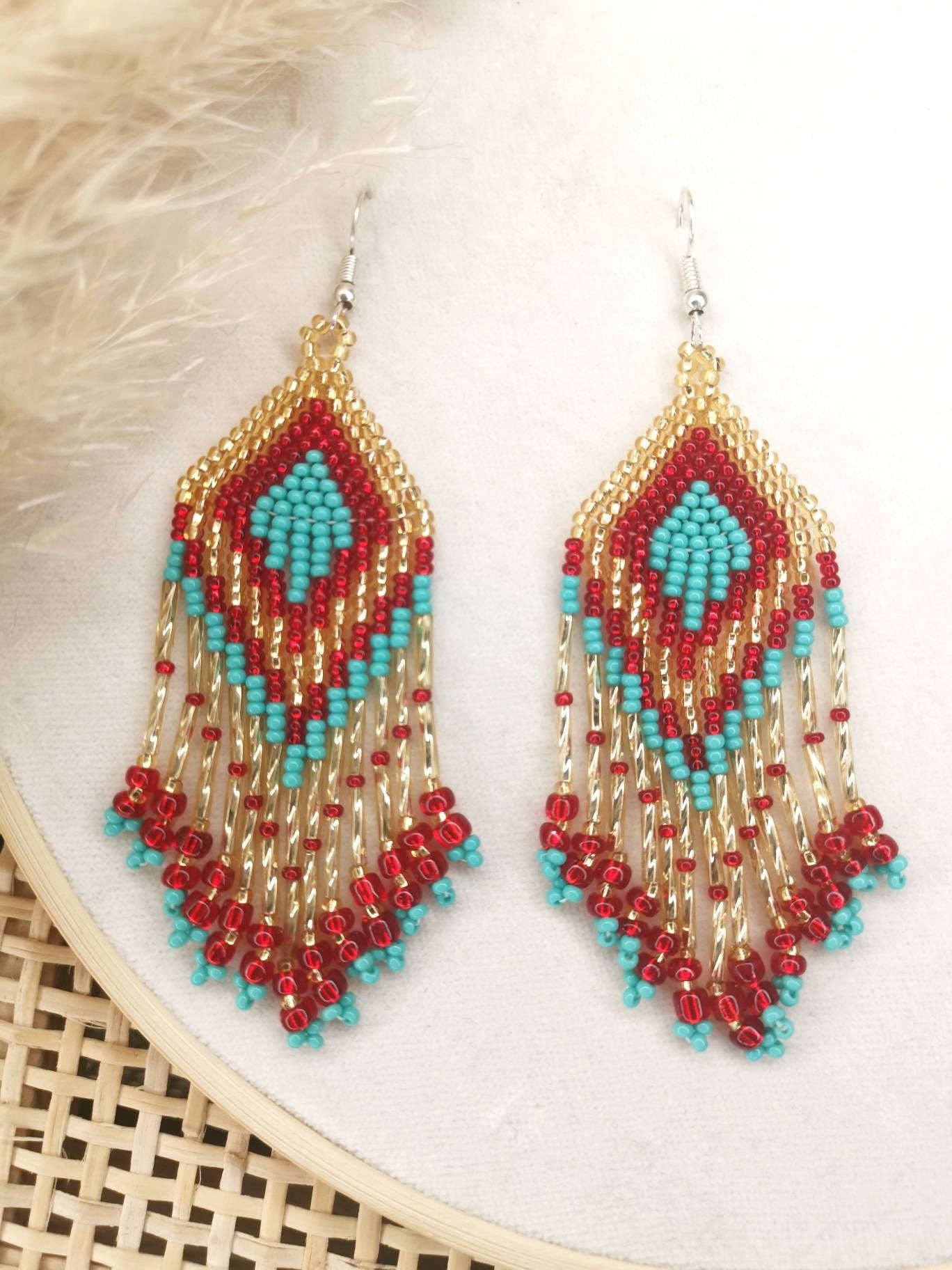 Mexikanische Perlenohrringe, Fransen Ohrringe, Bunte Ohrringe aus Glasperlen Mexiko, Handarbeit, Native Stil Huichol, Boho Ethno Ohrringe - CocosyBerlin