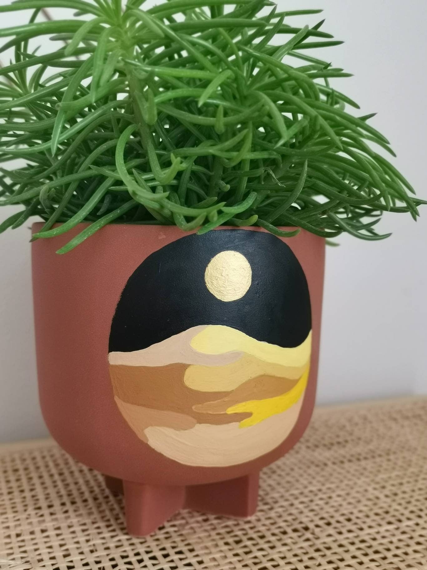 Handbemalter Keramik Blumentopf, Übertopf, Pflanzentopf, Boho Neutraltöne, Upcycling, Mond Wüste Design