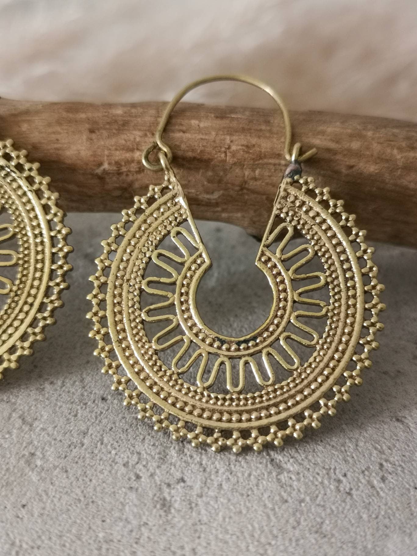 Small Mandala Brass Earrings / Brass Mandala Hoop Earrings / Gold Brass Earrings / Boho Ethno Goa Hippie Jewelry / Festival Jewelry