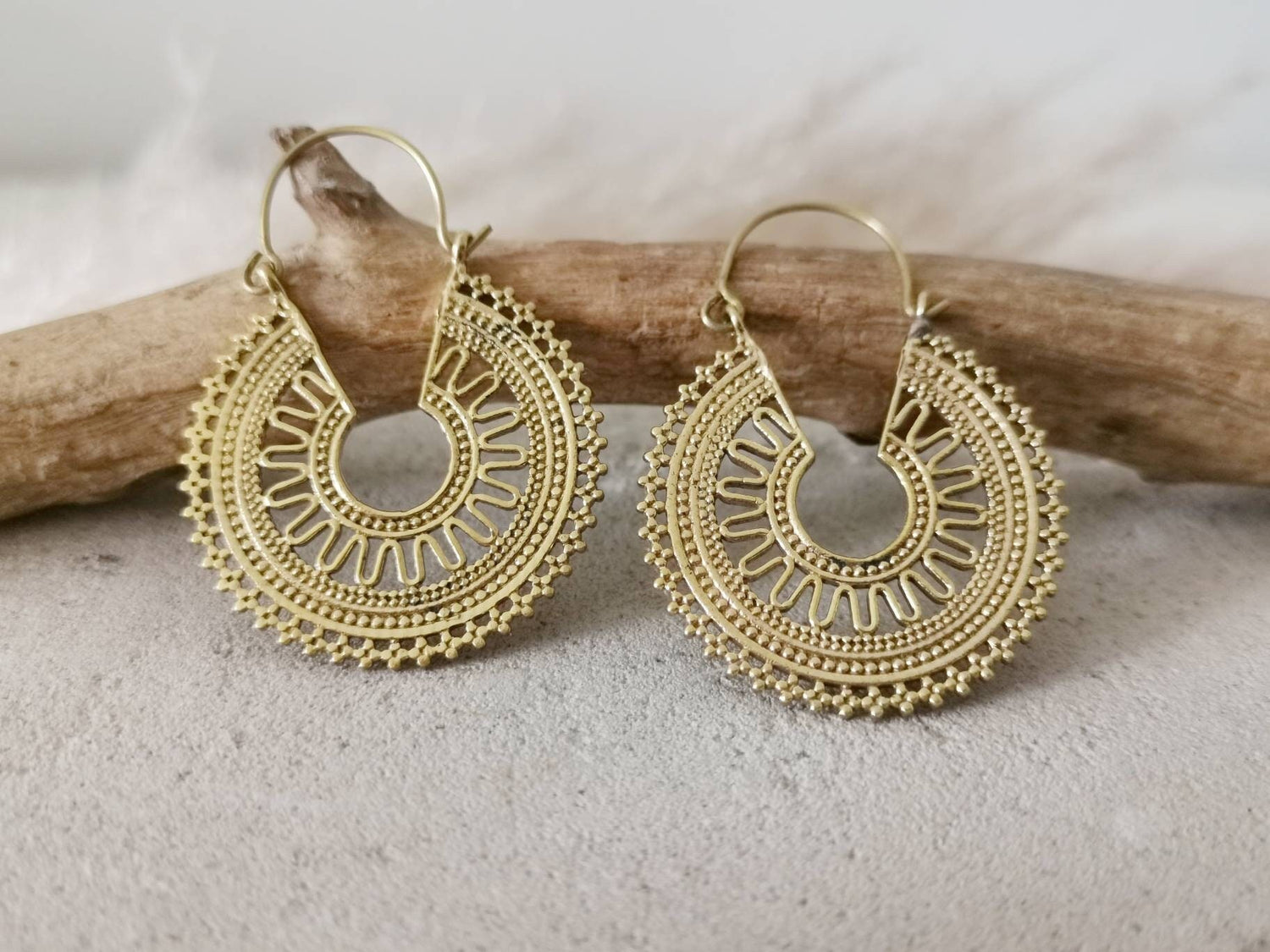Small Mandala Brass Earrings / Brass Mandala Hoop Earrings / Gold Brass Earrings / Boho Ethno Goa Hippie Jewelry / Festival Jewelry