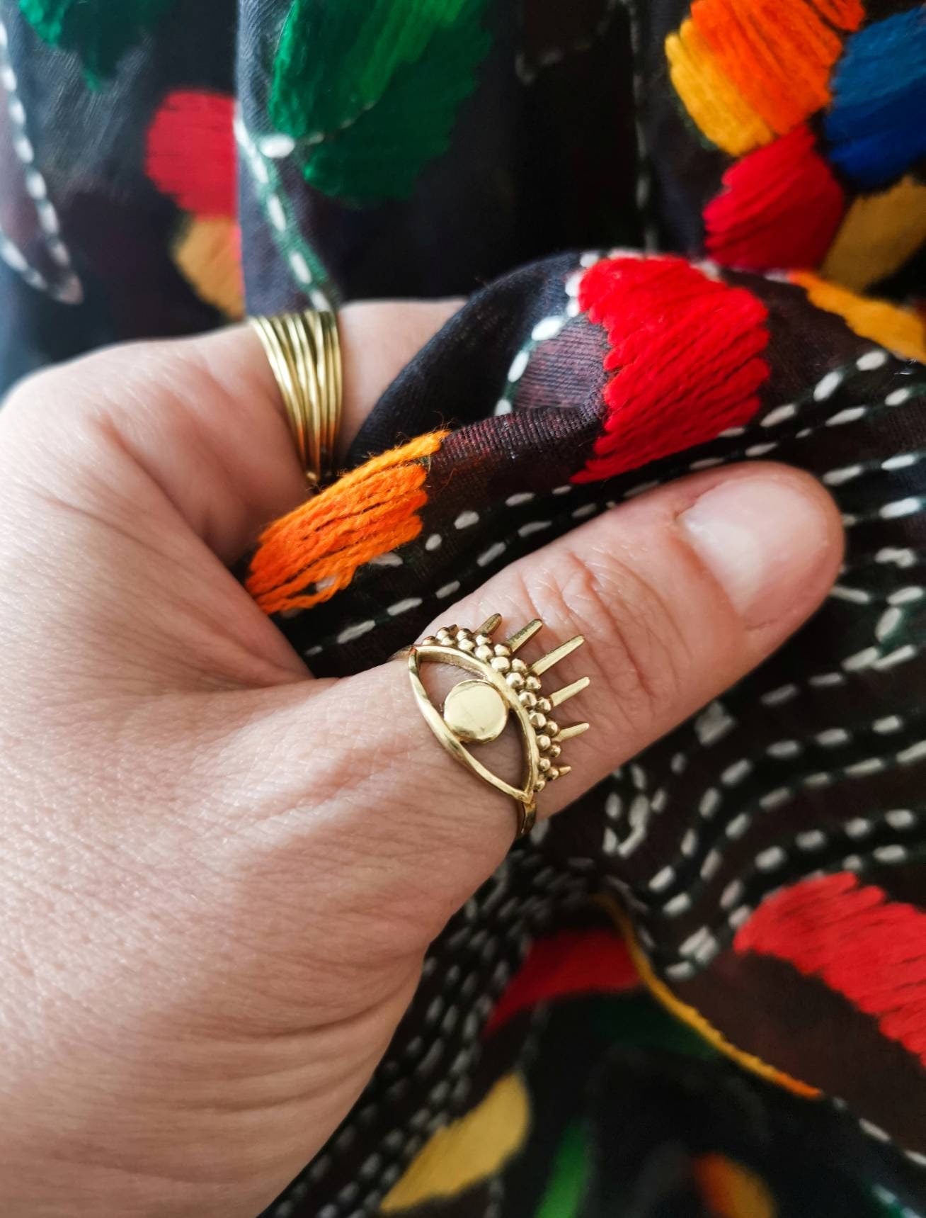 Brass ring with eye/brass ring/evil eye ring/bohemian ring/festival jewelry/golden ring/hippie/tribal/evil eye ring