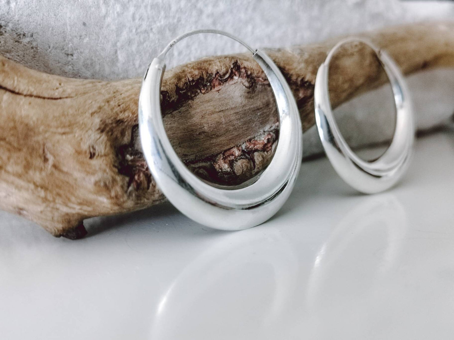 Silber 925 Halbmond Creolen, Chunky Sterling Silber Creolen 40 mm, Minimalistische breite Creolen