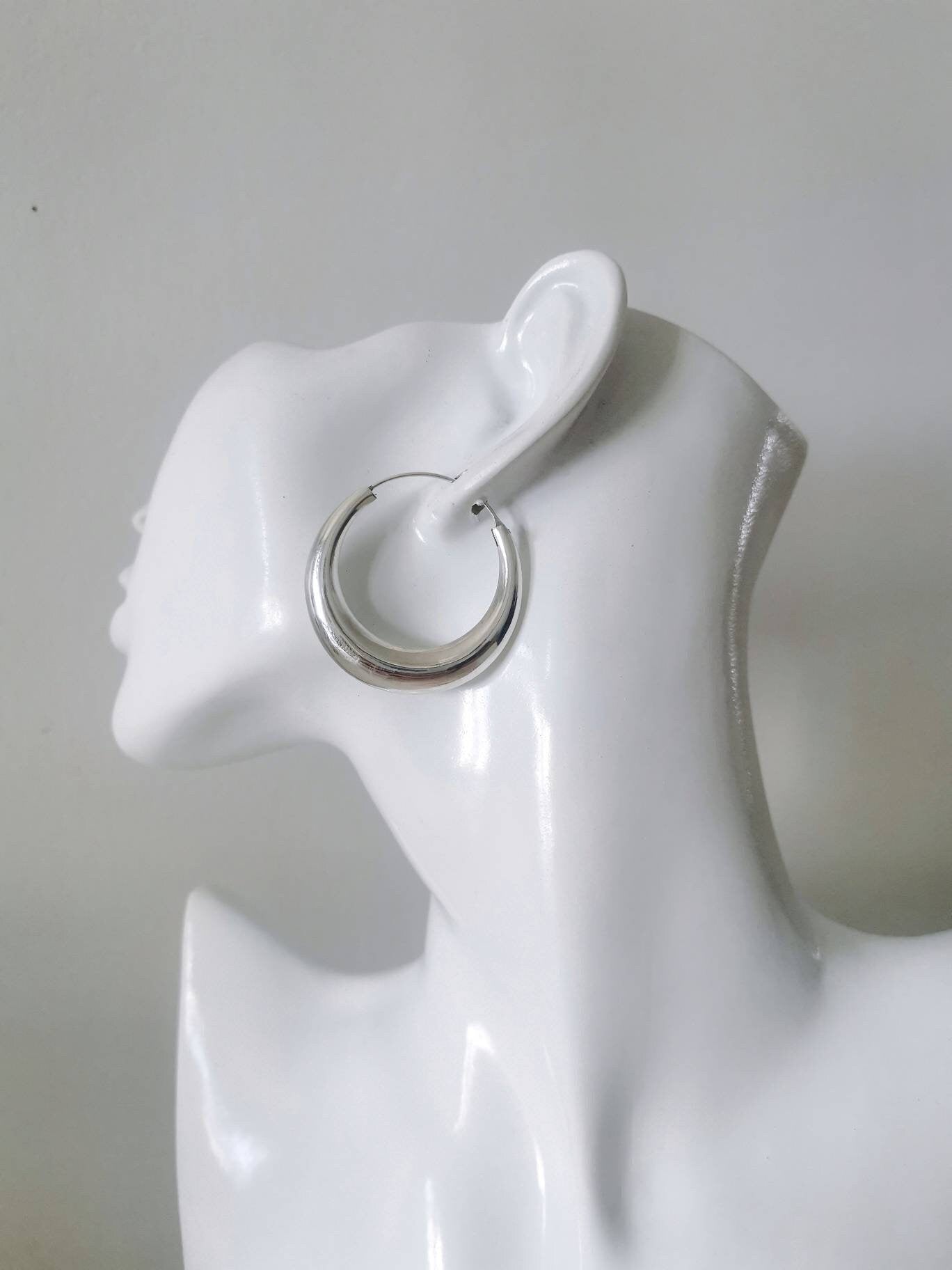 Silber 925 Halbmond Creolen, Chunky Sterling Silber Creolen 40 mm, Minimalistische breite Creolen