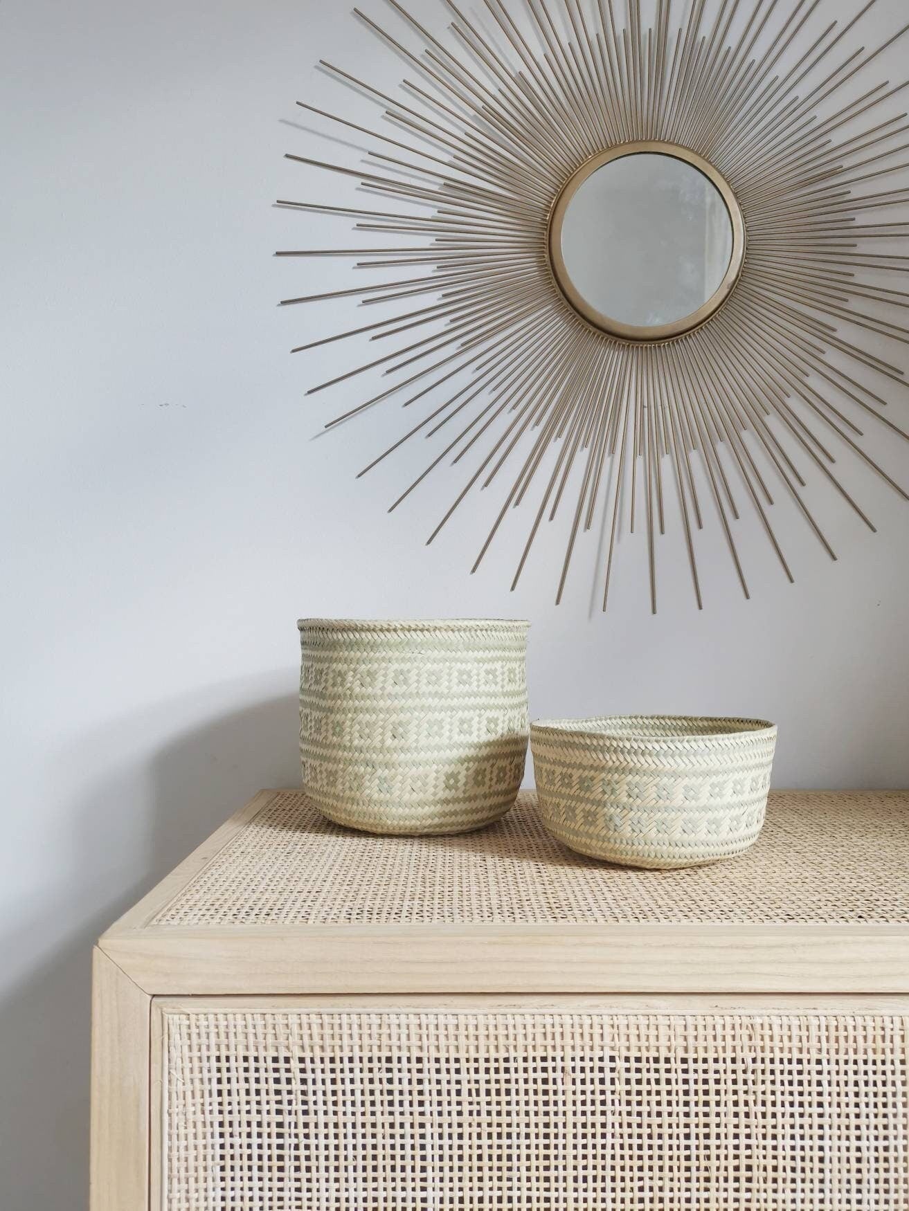 Set of 2 Mexican Baskets, Cosmetic Basket, Storage Basket, Boho Plant Basket, Eclectic Basket, Bohemian Interior