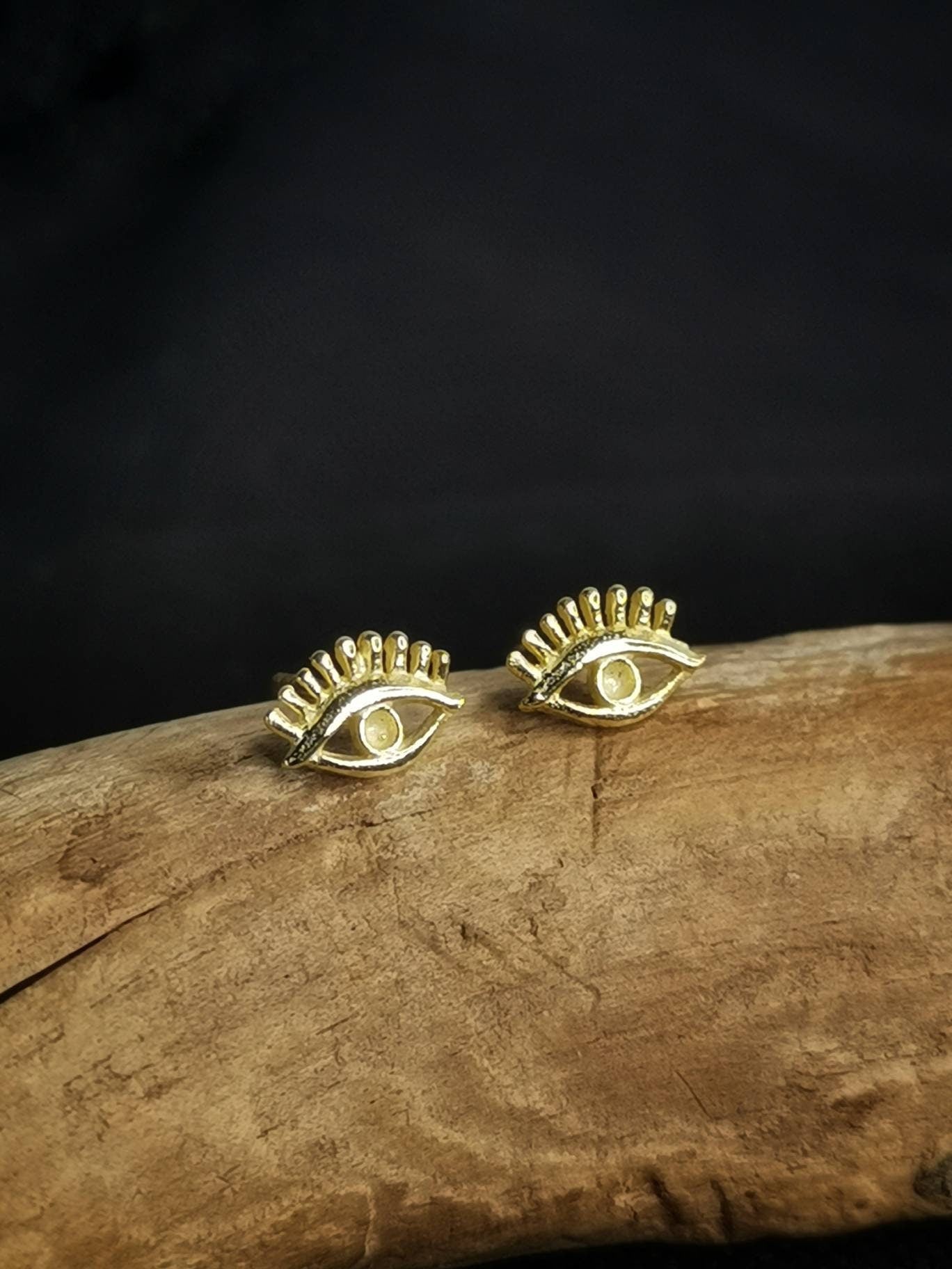 Boucles d'oreilles clous œil en argent 925 plaqué or, boucles d'oreilles clous en argent sterling doré