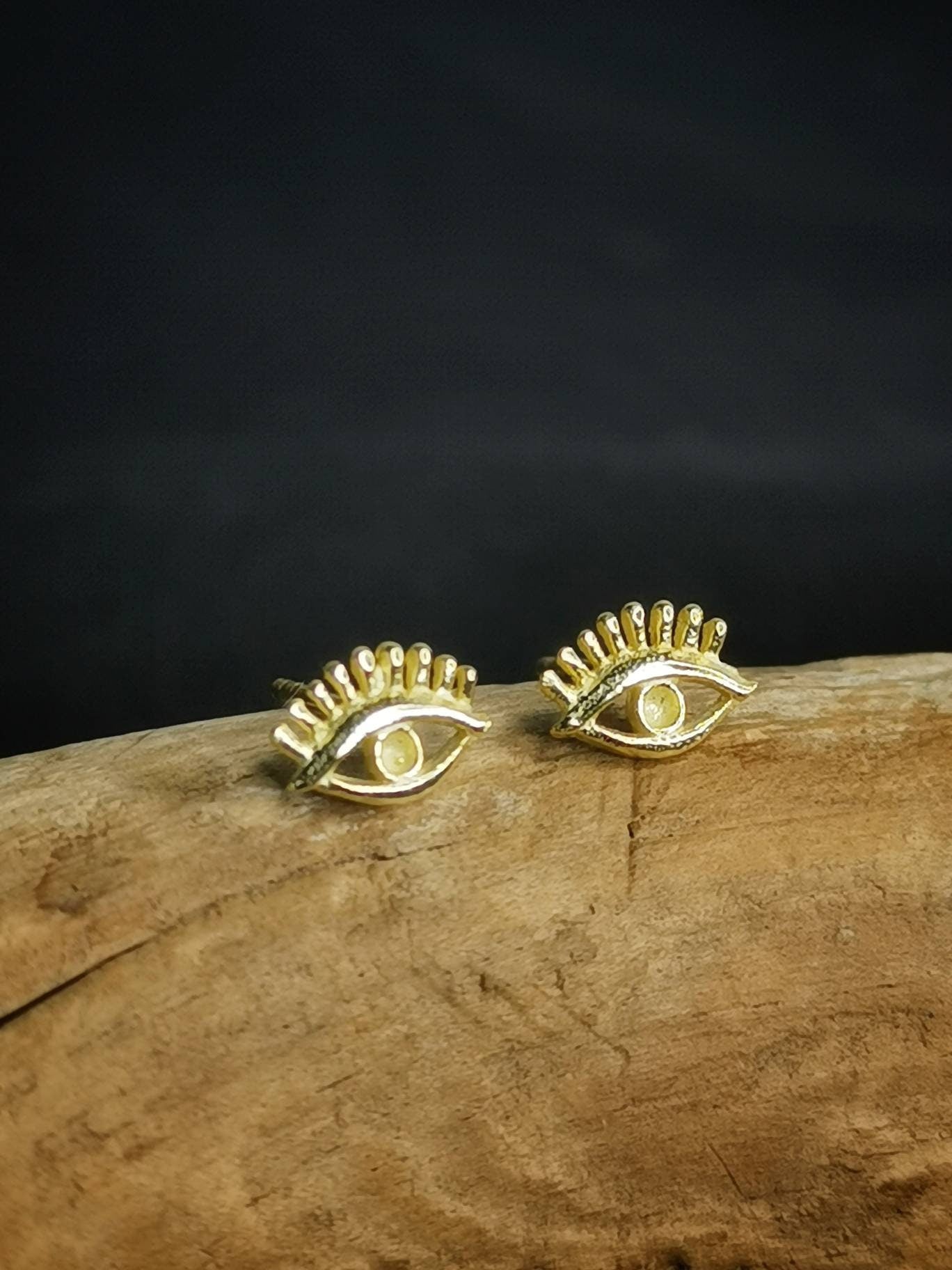 Boucles d'oreilles clous œil en argent 925 plaqué or, boucles d'oreilles clous en argent sterling doré