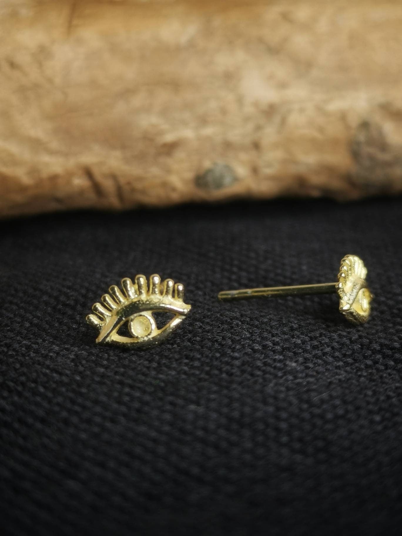 Boucles d'oreilles clous œil en argent 925 plaqué or, boucles d'oreilles clous en argent sterling doré