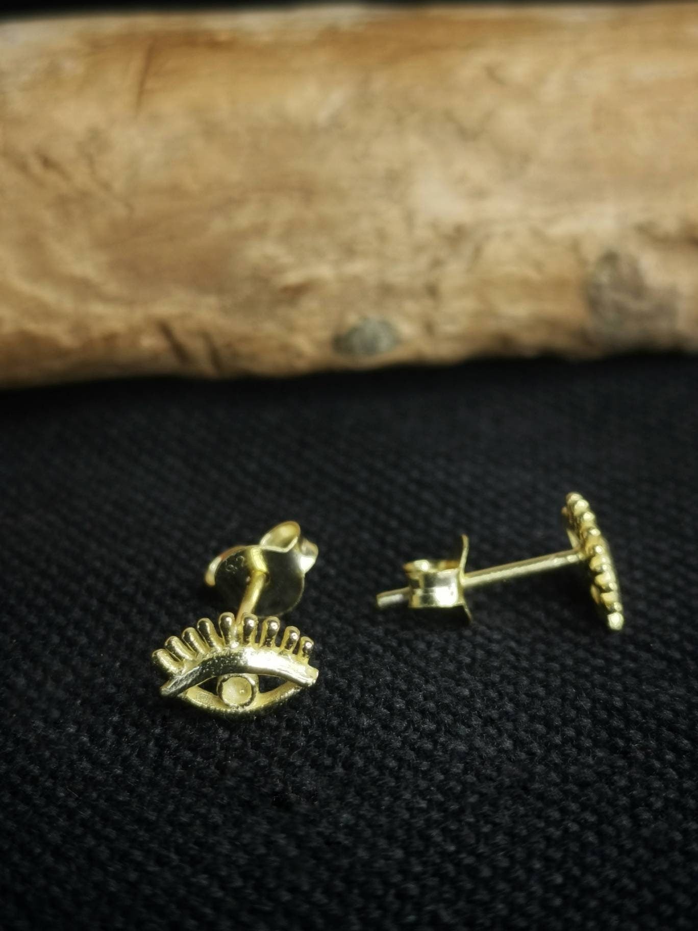 Boucles d'oreilles clous œil en argent 925 plaqué or, boucles d'oreilles clous en argent sterling doré