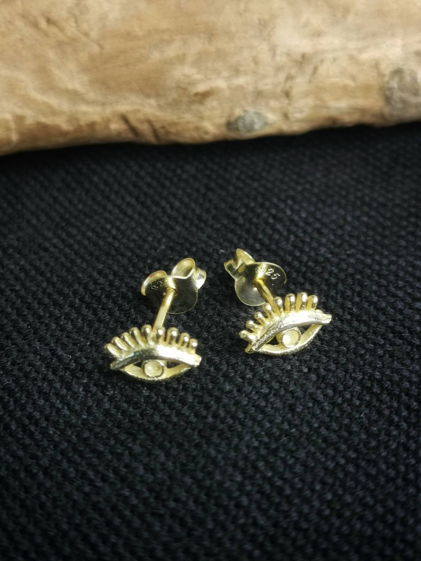 Boucles d'oreilles clous œil en argent 925 plaqué or, boucles d'oreilles clous en argent sterling doré