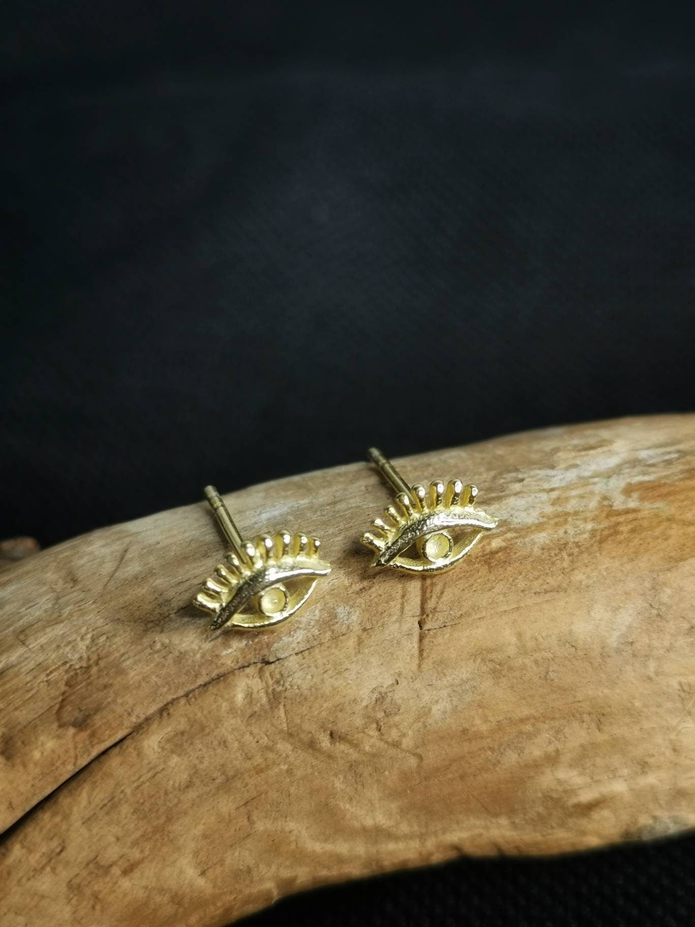 Boucles d'oreilles clous œil en argent 925 plaqué or, boucles d'oreilles clous en argent sterling doré