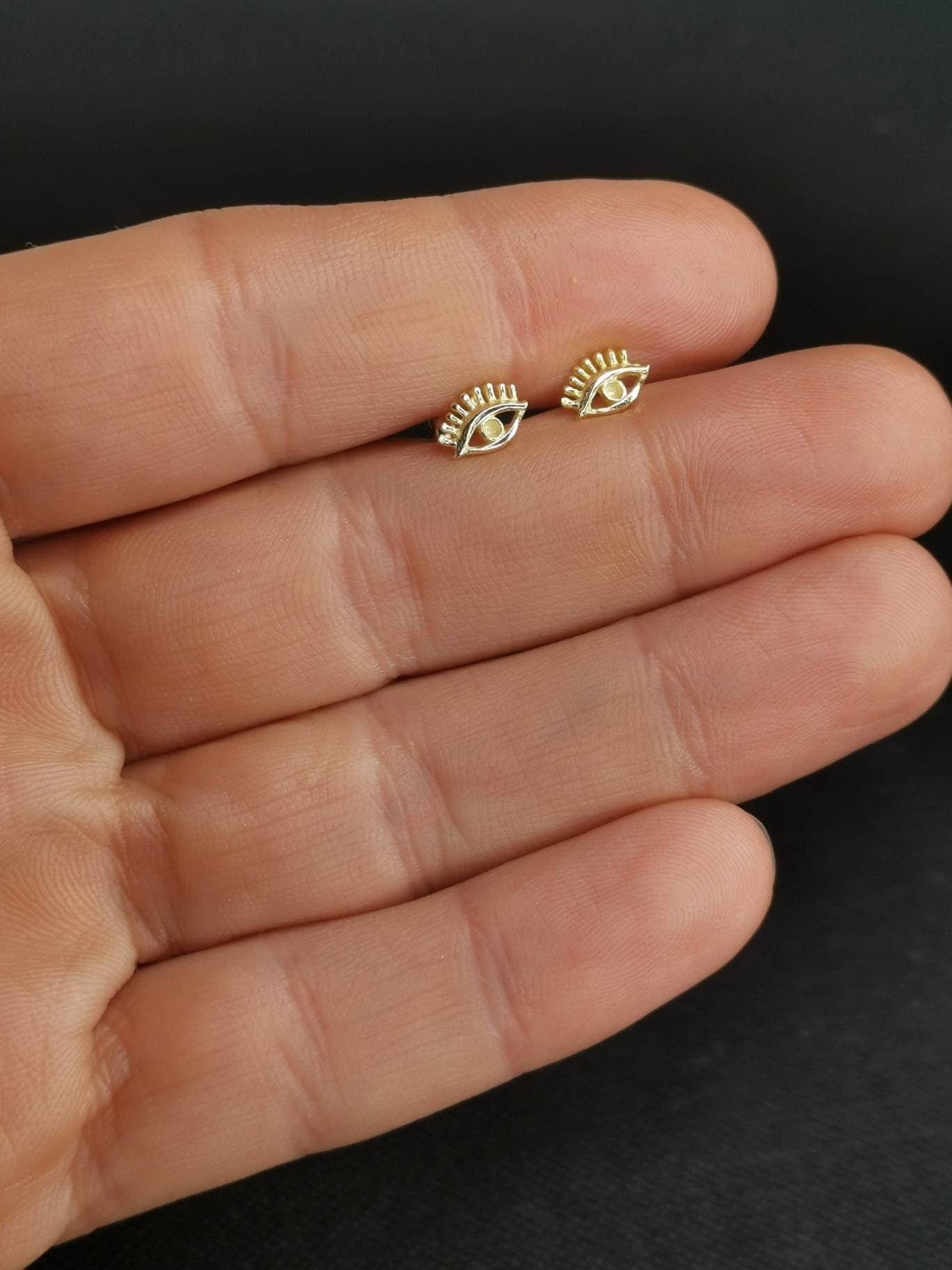 Boucles d'oreilles clous œil en argent 925 plaqué or, boucles d'oreilles clous en argent sterling doré