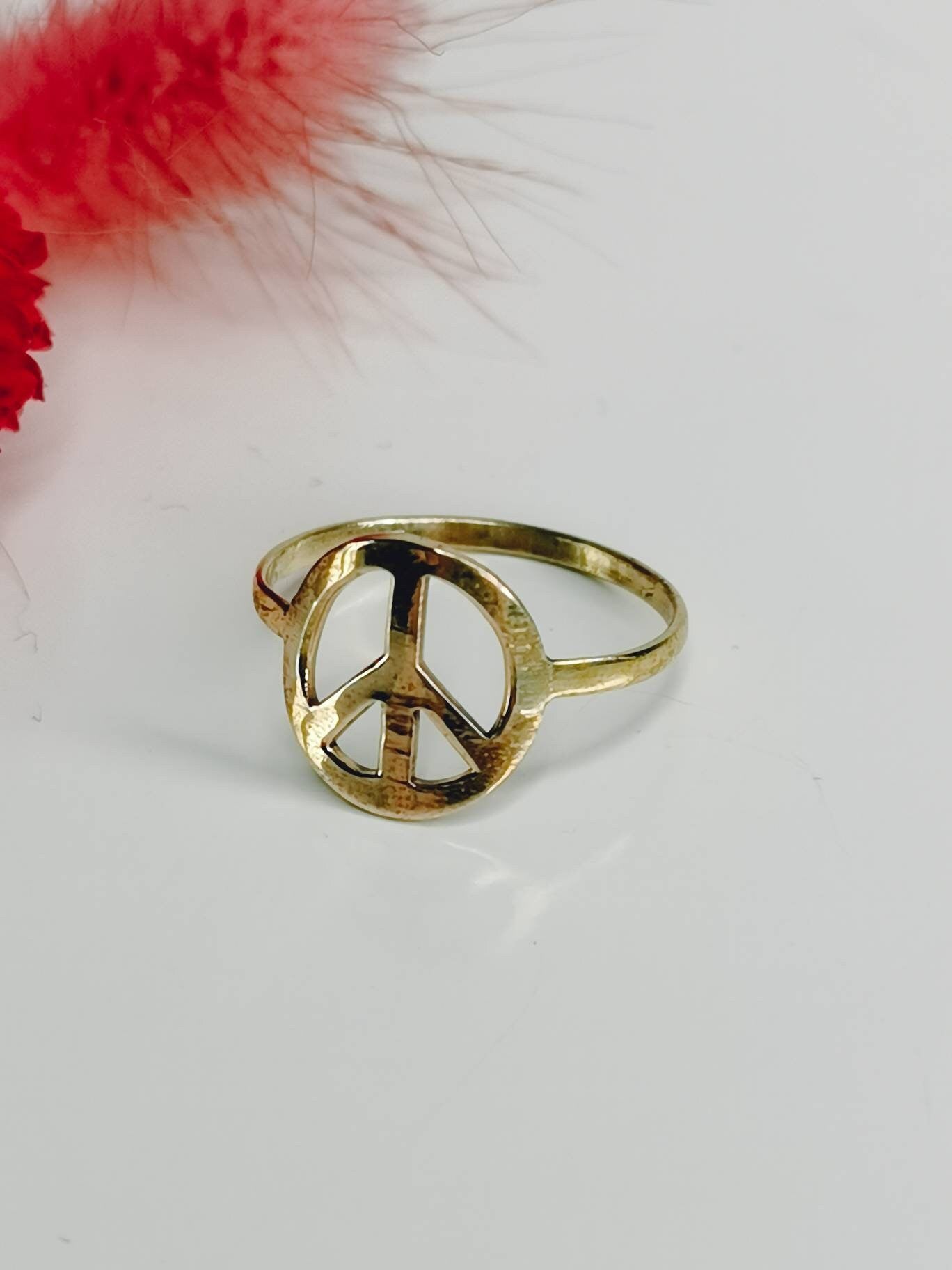Brass Peace Ring, Stacking Ring, Minimalist Ring, Peace & Love Ring, Golden Ring, Gold Brass Ring