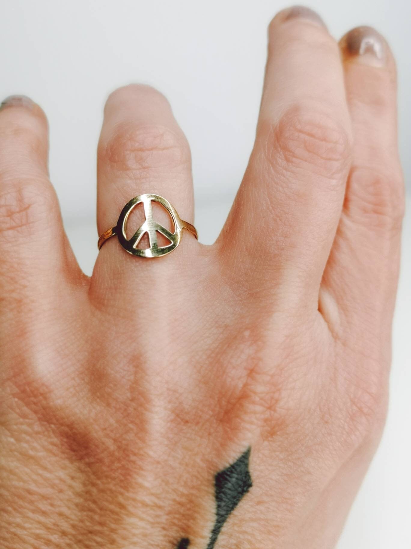 Brass Peace Ring, Stacking Ring, Minimalist Ring, Peace & Love Ring, Golden Ring, Gold Brass Ring