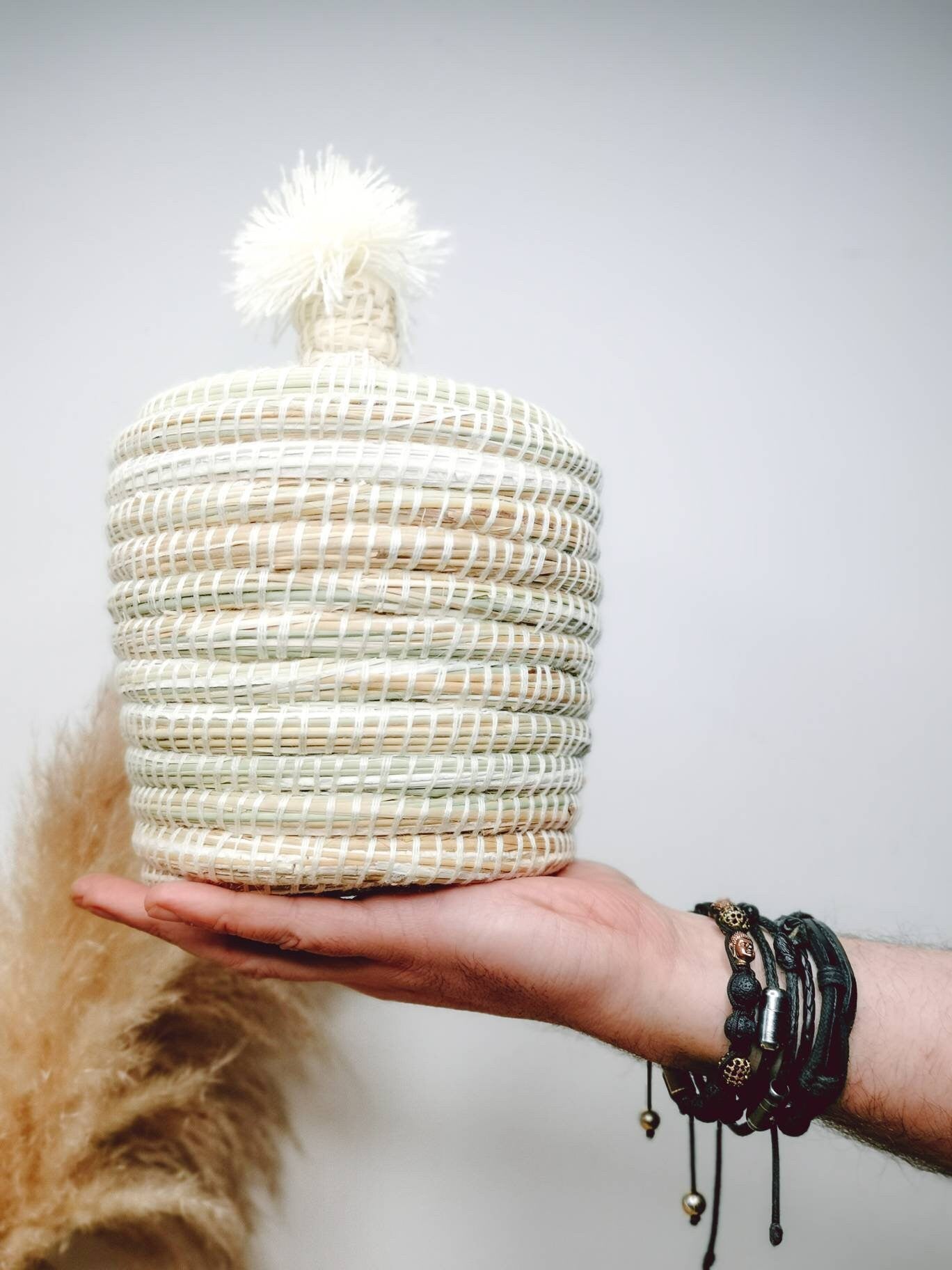 Panier bohème, panier de rangement marocain, fait main au Maroc, panier avec couvercle, panier berbère, panier ethnique, panier à tajine, corbeille à papier