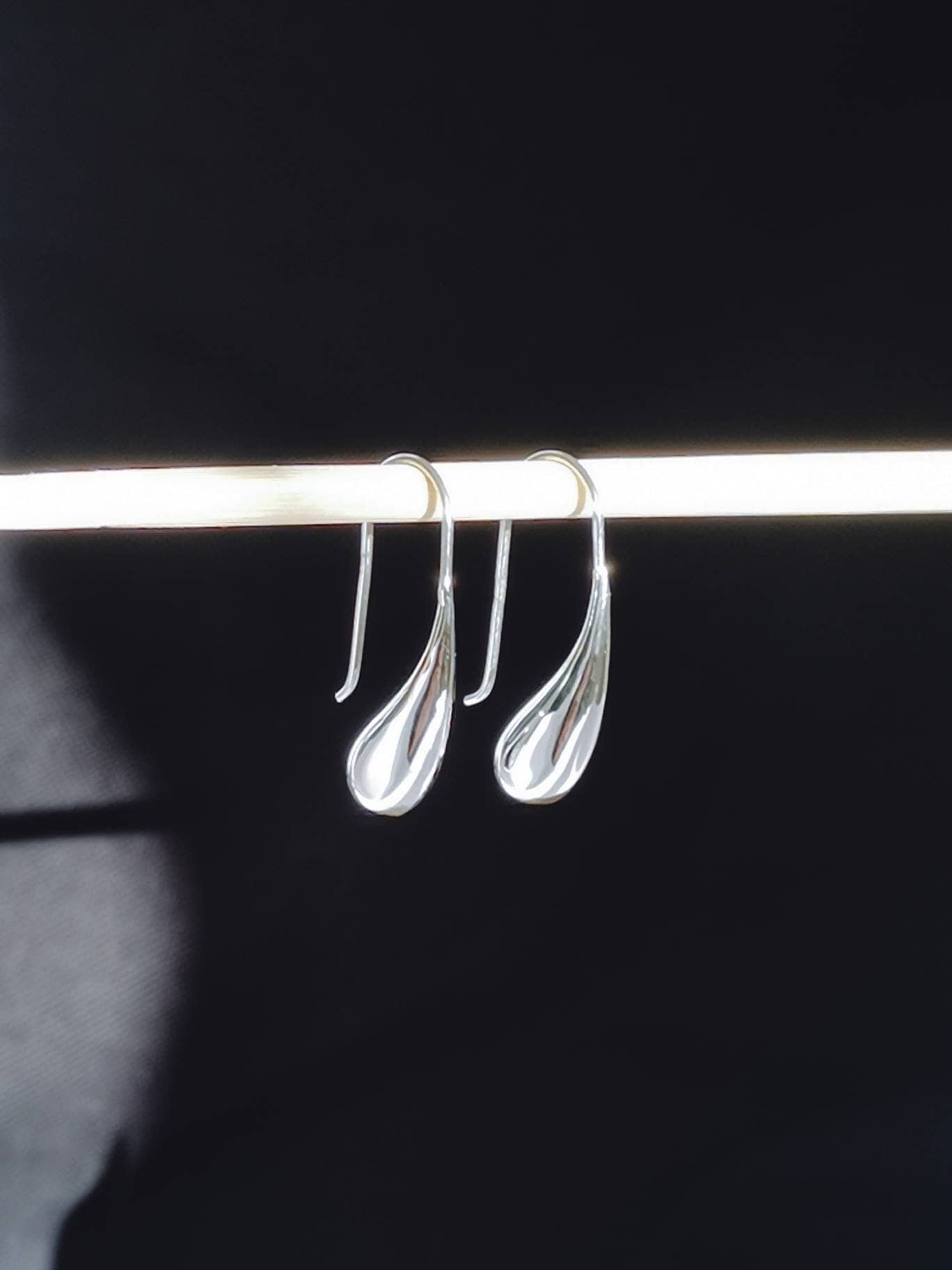 Boucles d'oreilles pendantes en argent 925, longues boucles d'oreilles pendantes, en forme de larme, boucles d'oreilles minimalistes, boucles d'oreilles pendantes en argent