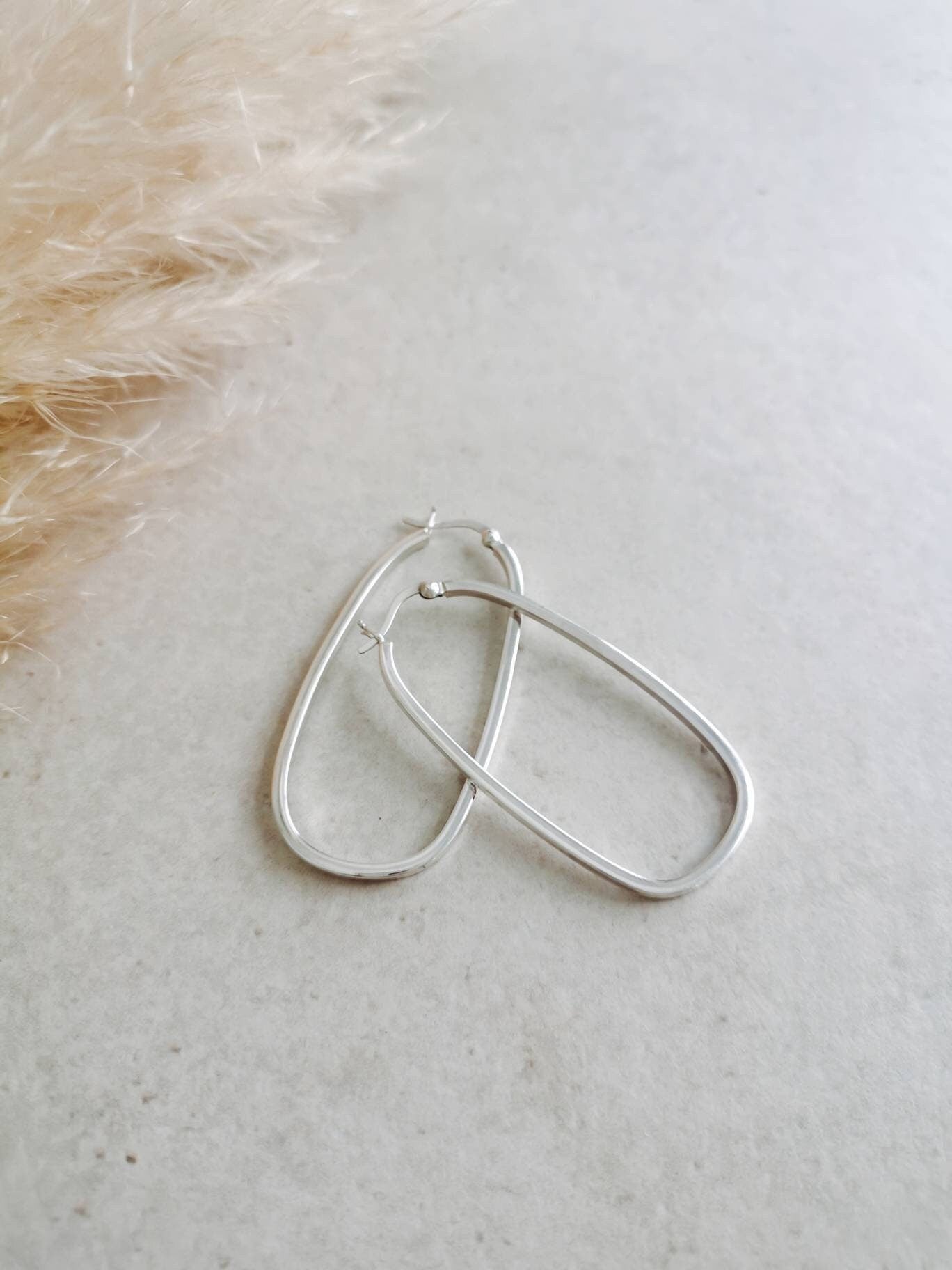 Grandes boucles d'oreilles créoles en argent 925, boucles d'oreilles géométriques, forme ovale, boucles d'oreilles minimalistes, boucles d'oreilles argent 55 mm, cadeau