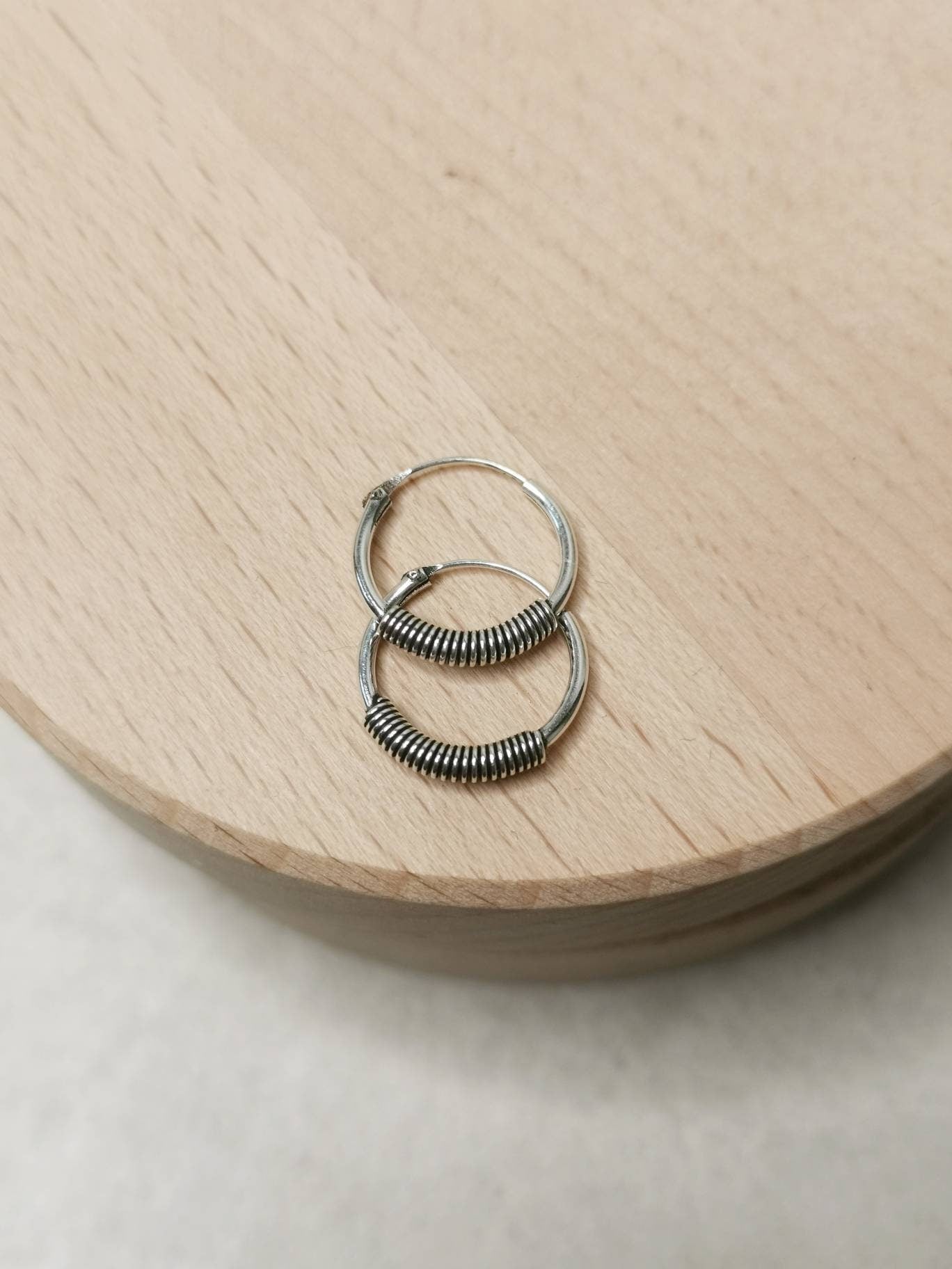 Sterling Silber Bali Creolen, 925 Silber Creolen, Creolen 14mm, Ohrringe Silber 925, Boho Hippie Creolen, Bali Creolen,Mini Creolen