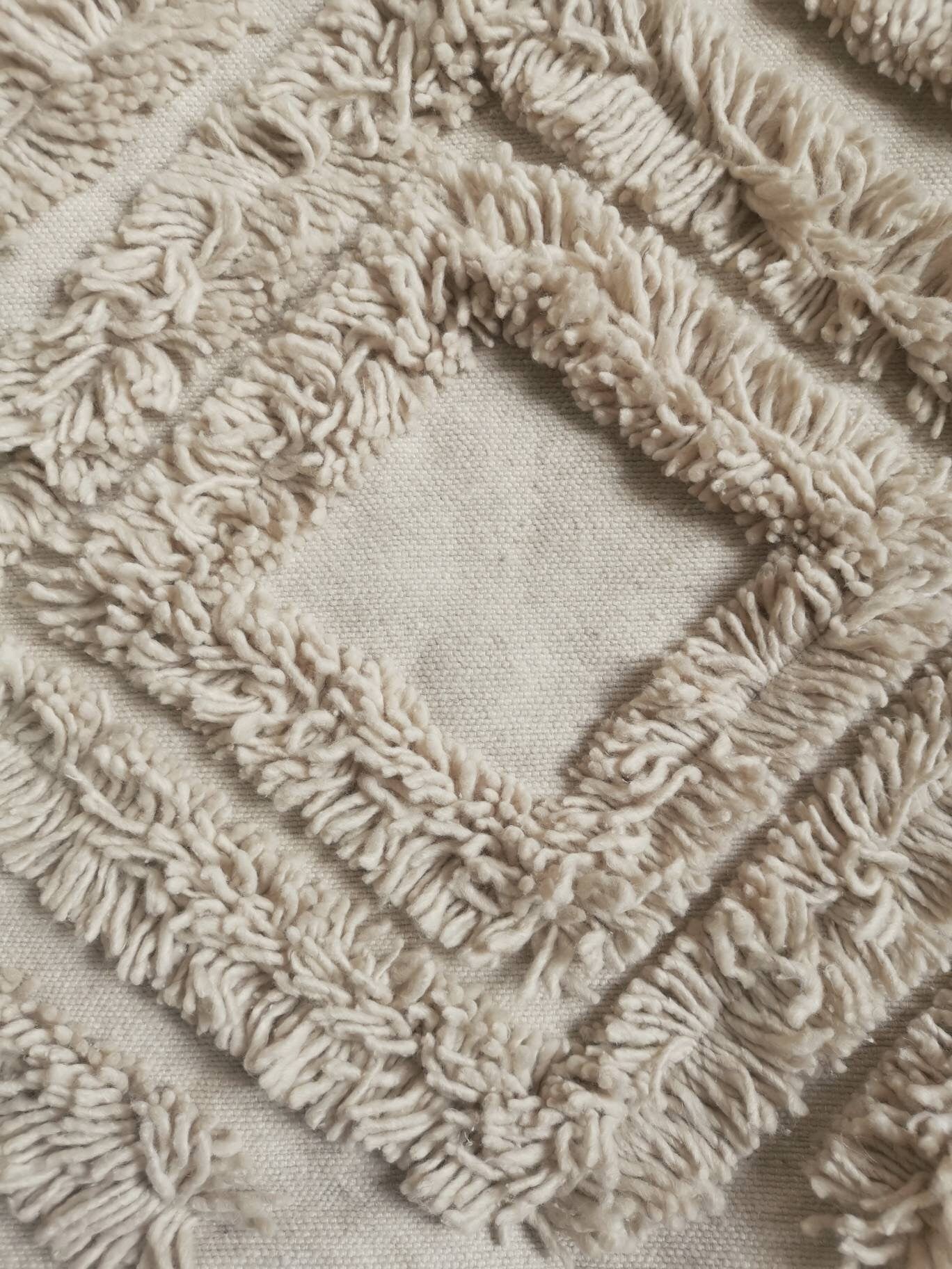 Boho Kissenbezug 50x50cm, Boho Kissen aus Baumwolle und Wolle, Kissen mit Pom Pom, Quasten und Fransen, Hippie Ethno Kissenhülle Beige