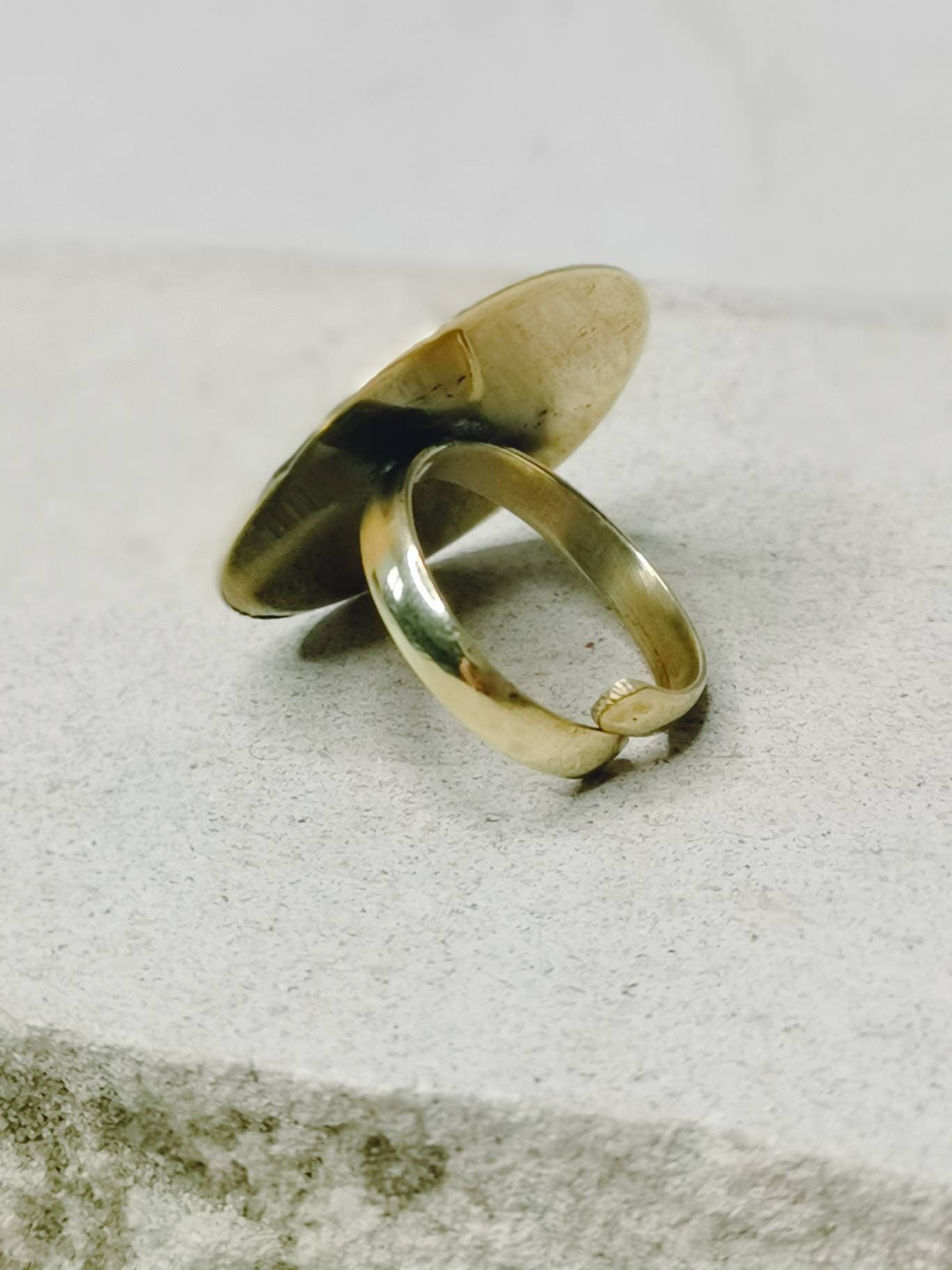 Statement ring, brass ring, disc ring, large ring with disc, golden ring