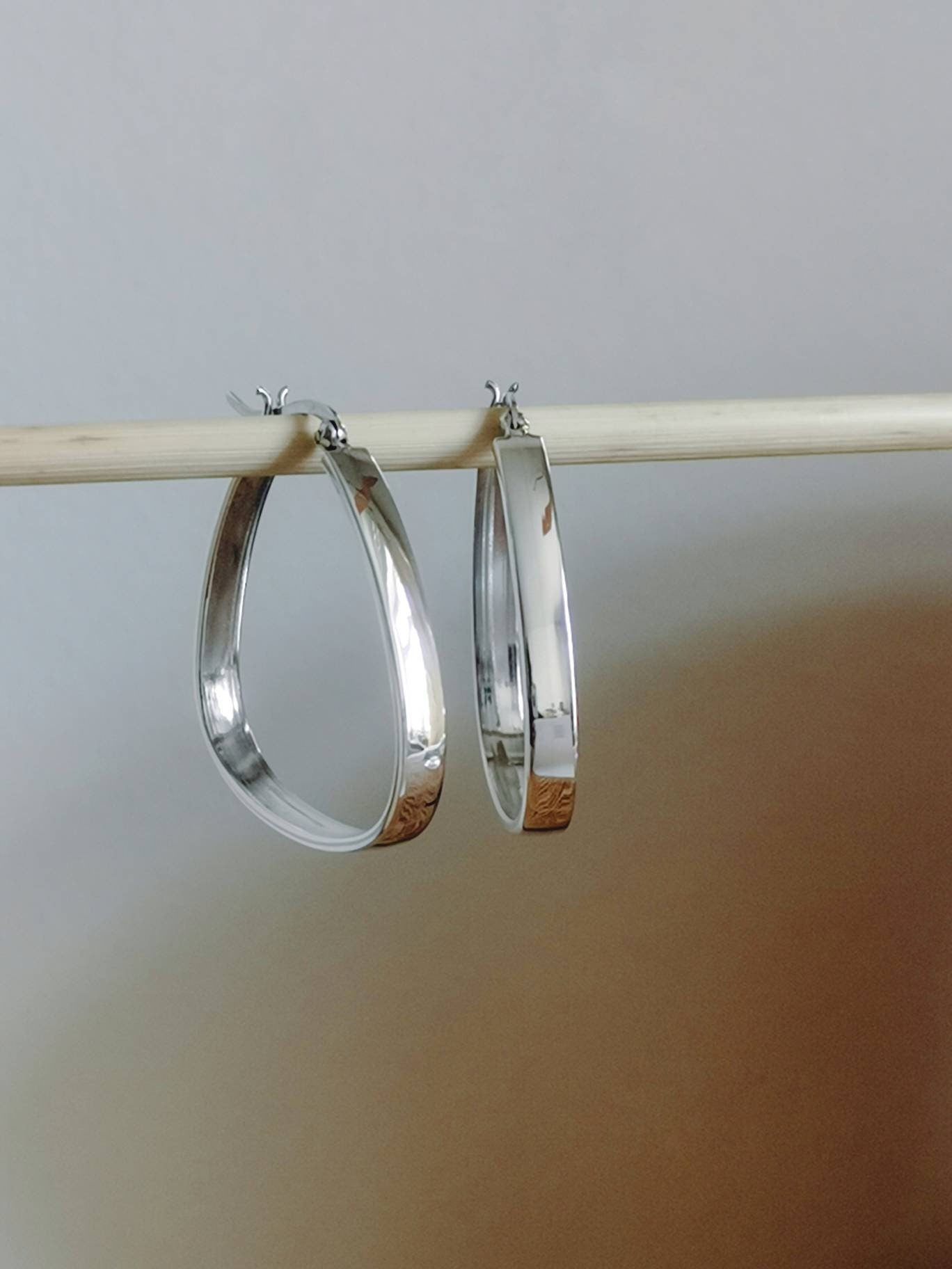 Chunky Silber 925 Creolen, Geometrische Ohrringe, Dreieckig, Minimalistisch, Breite flache Ohrringe, Silberohrringe 35mm, Geschenk