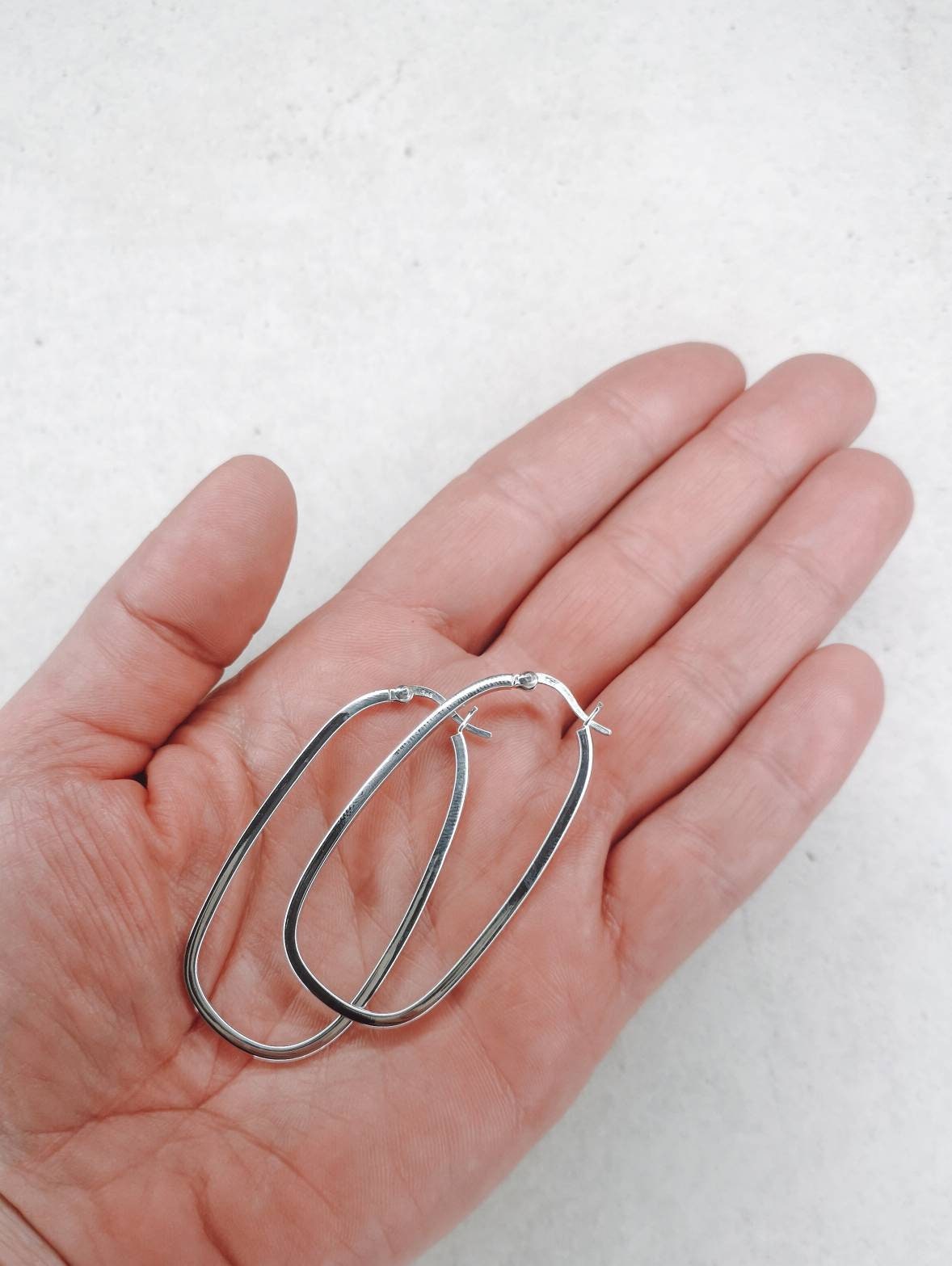 Big Silver 925 Hoop Earrings, Geometric Earrings, Oval Shape, Minimalist Earrings, Silver Earrings 55mm, Gift