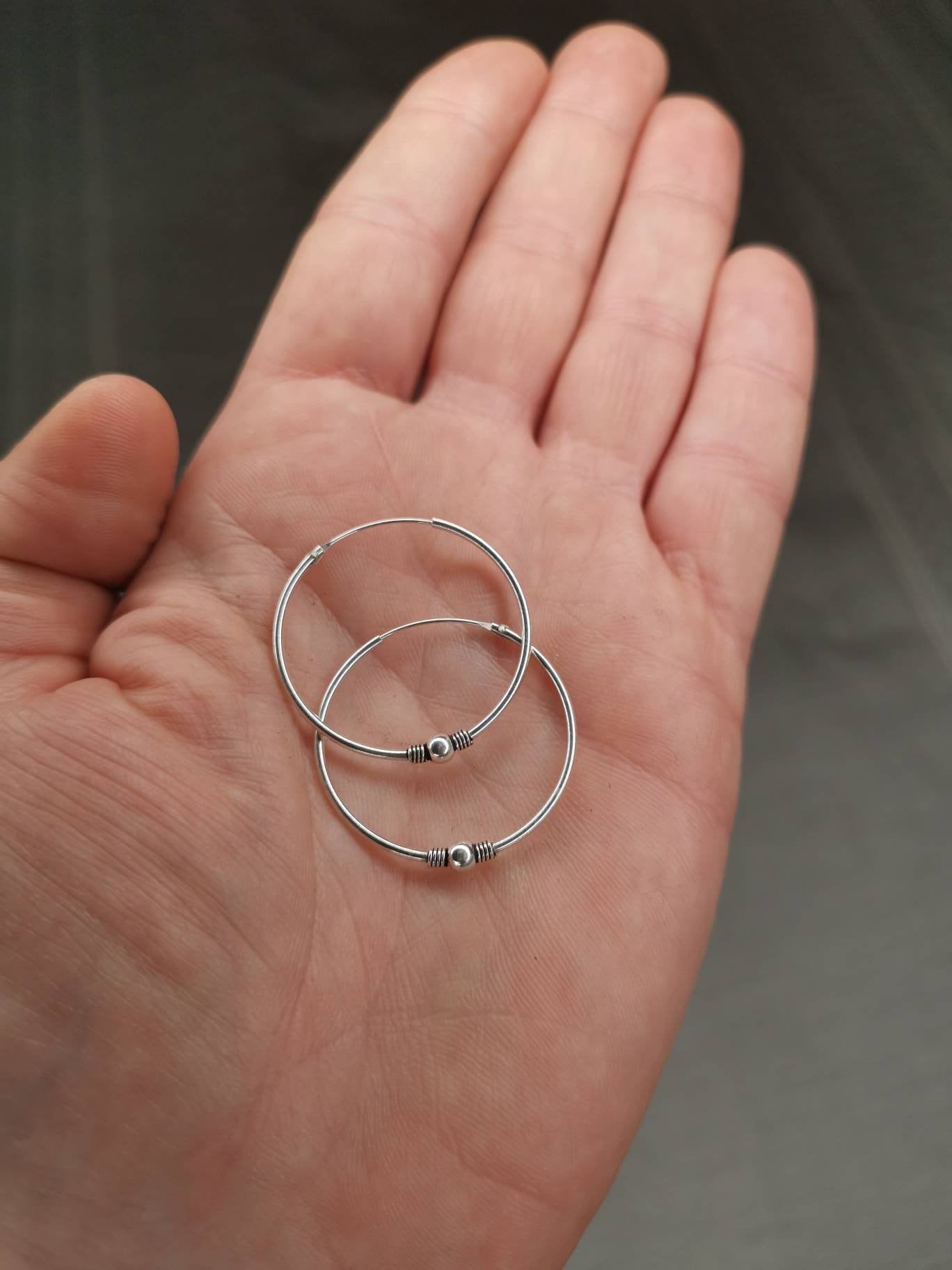 Sterling Silber Bali Creolen, 925 Silber Creolen, Creolen 30mm, Ohrringe Silber 925, Boho Hippie Creolen, Bali Creolen