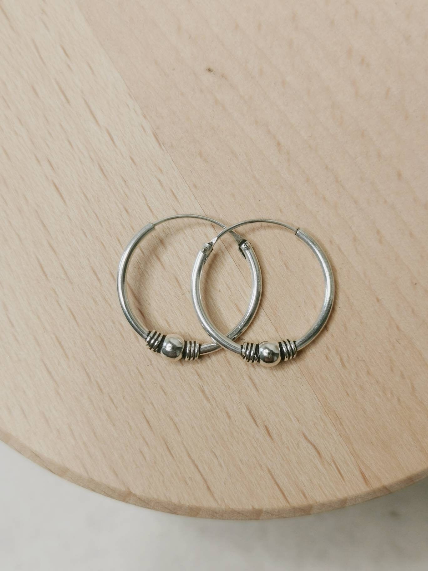 Bali Creolen 16mm aus 925er Silber, Sterling Silber Mini Creolen, Ohrreifen Silber 925, Boho kleine Creolen