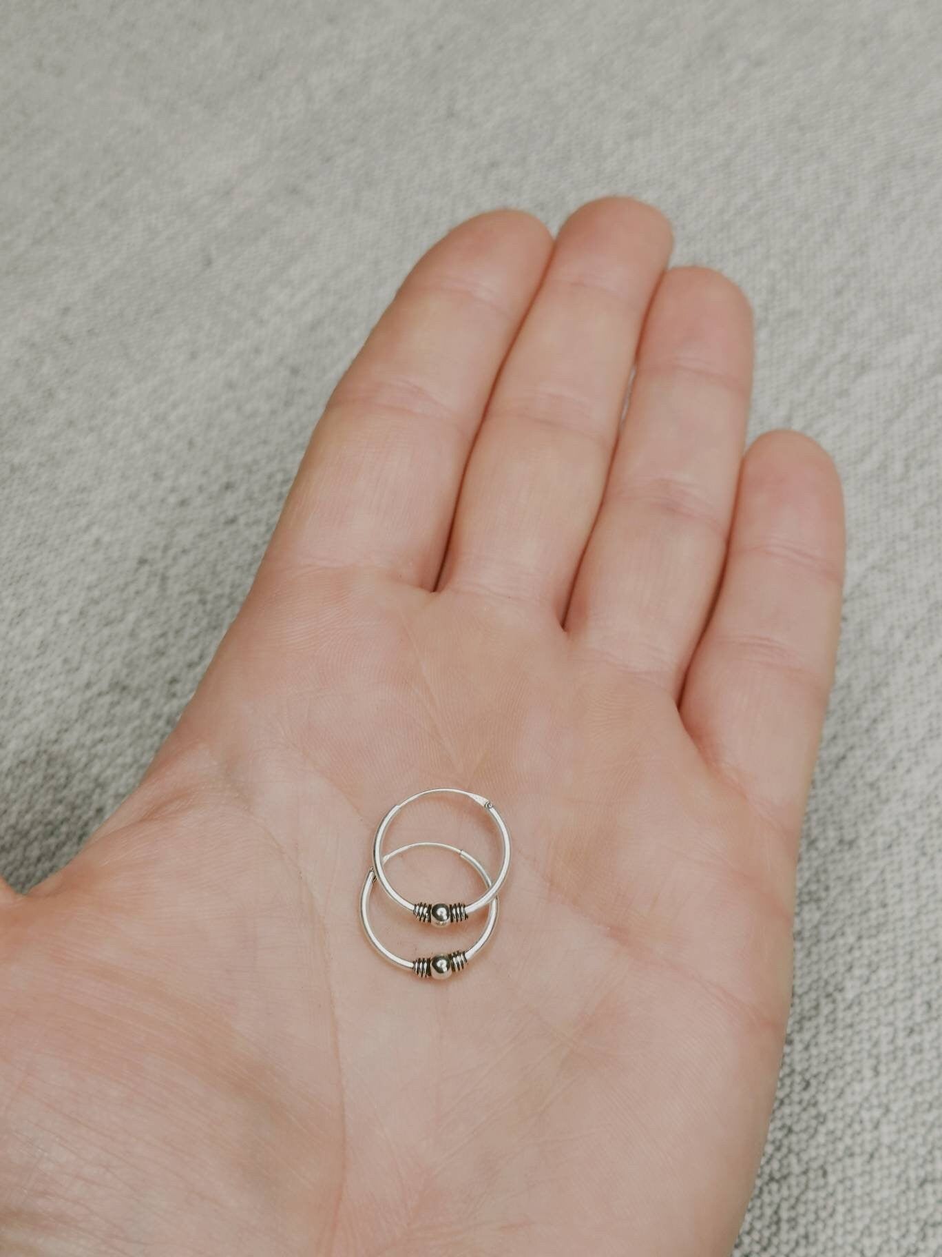 Bali Creolen 16mm aus 925er Silber, Sterling Silber Mini Creolen, Ohrreifen Silber 925, Boho kleine Creolen