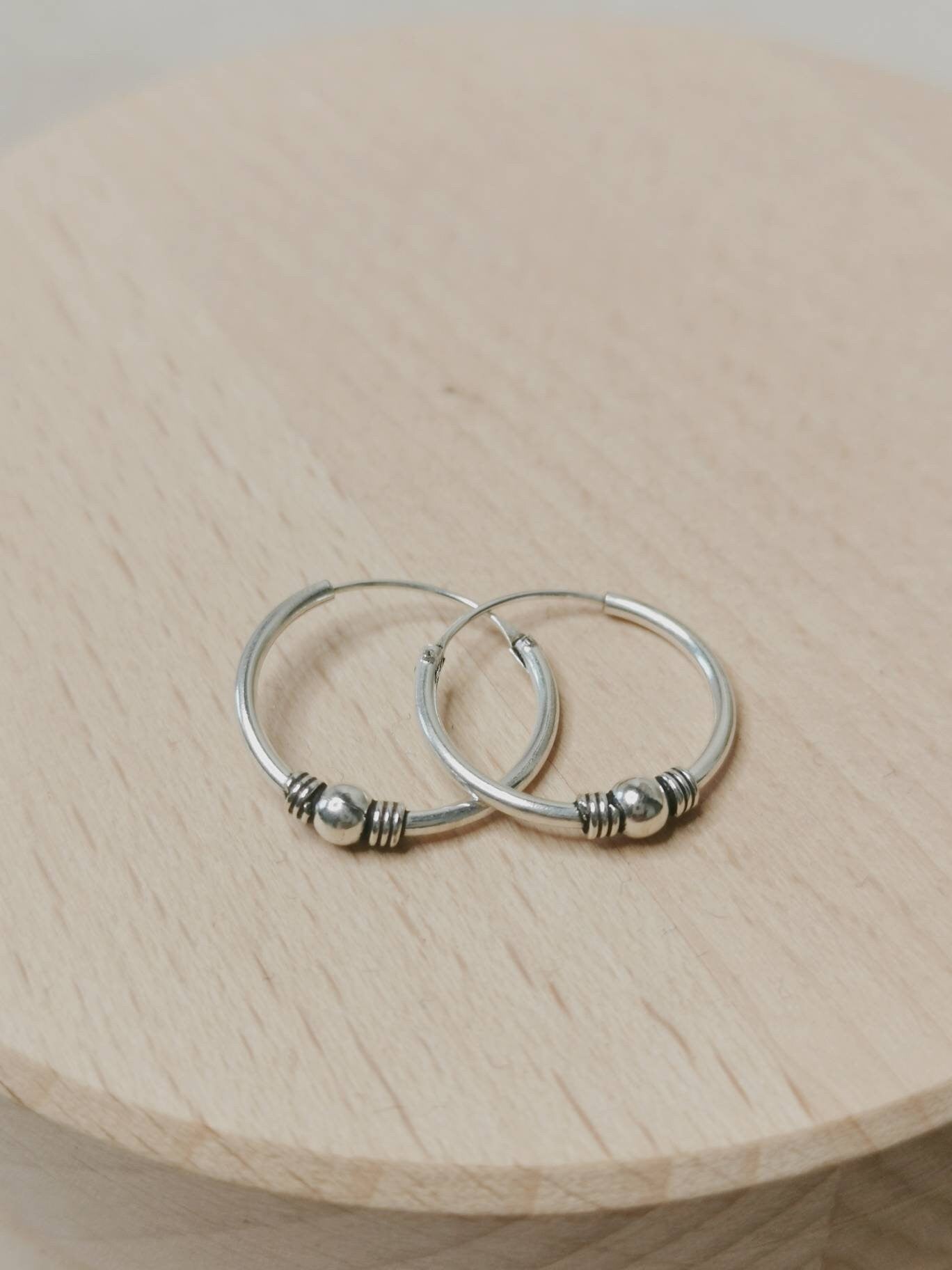 Bali Creolen 16mm aus 925er Silber, Sterling Silber Mini Creolen, Ohrreifen Silber 925, Boho kleine Creolen