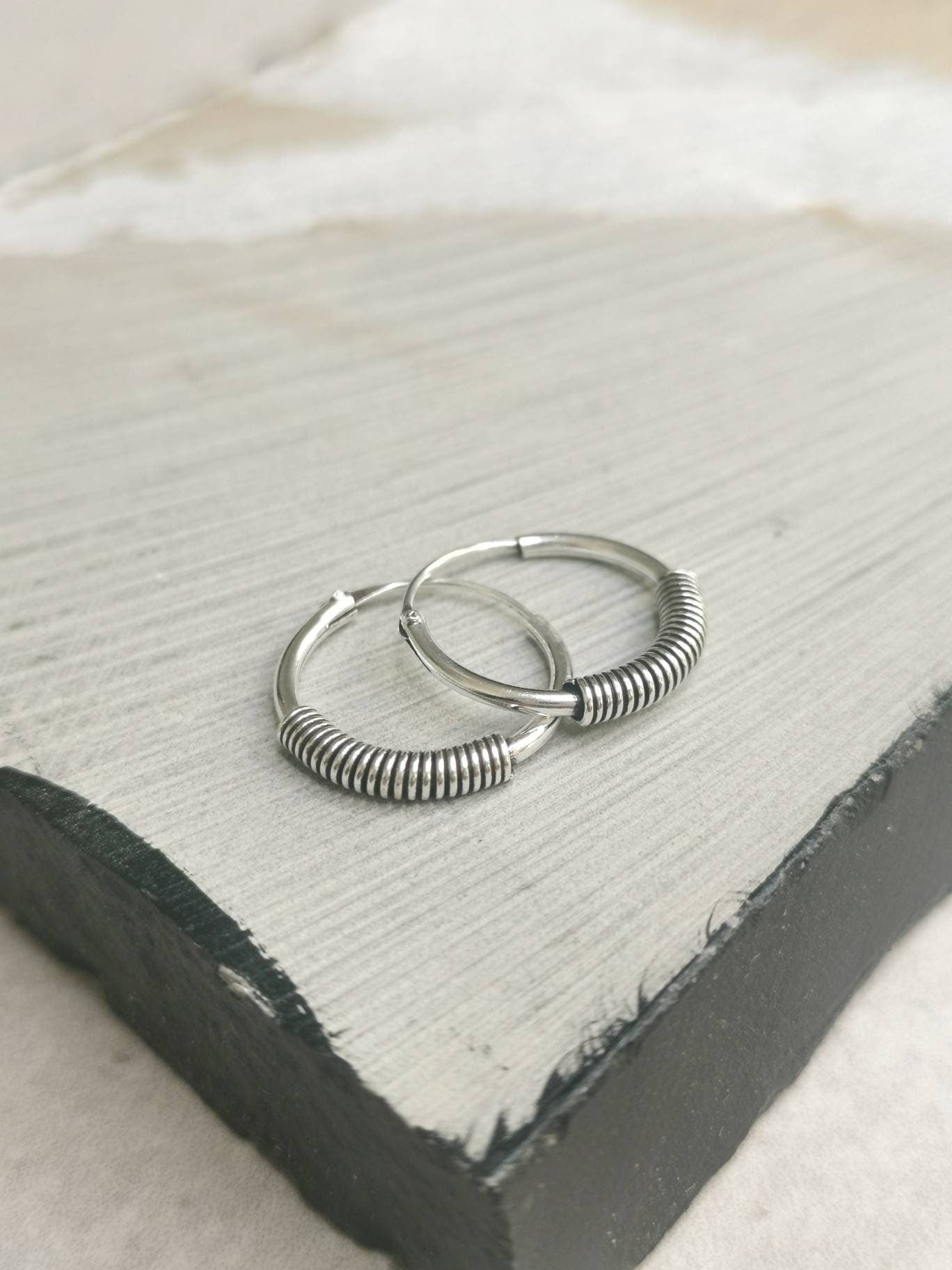 Sterling Silber Bali Creolen, 925 Silber Creolen, Creolen 14mm, Ohrringe Silber 925, Boho Hippie Creolen, Bali Creolen,Mini Creolen