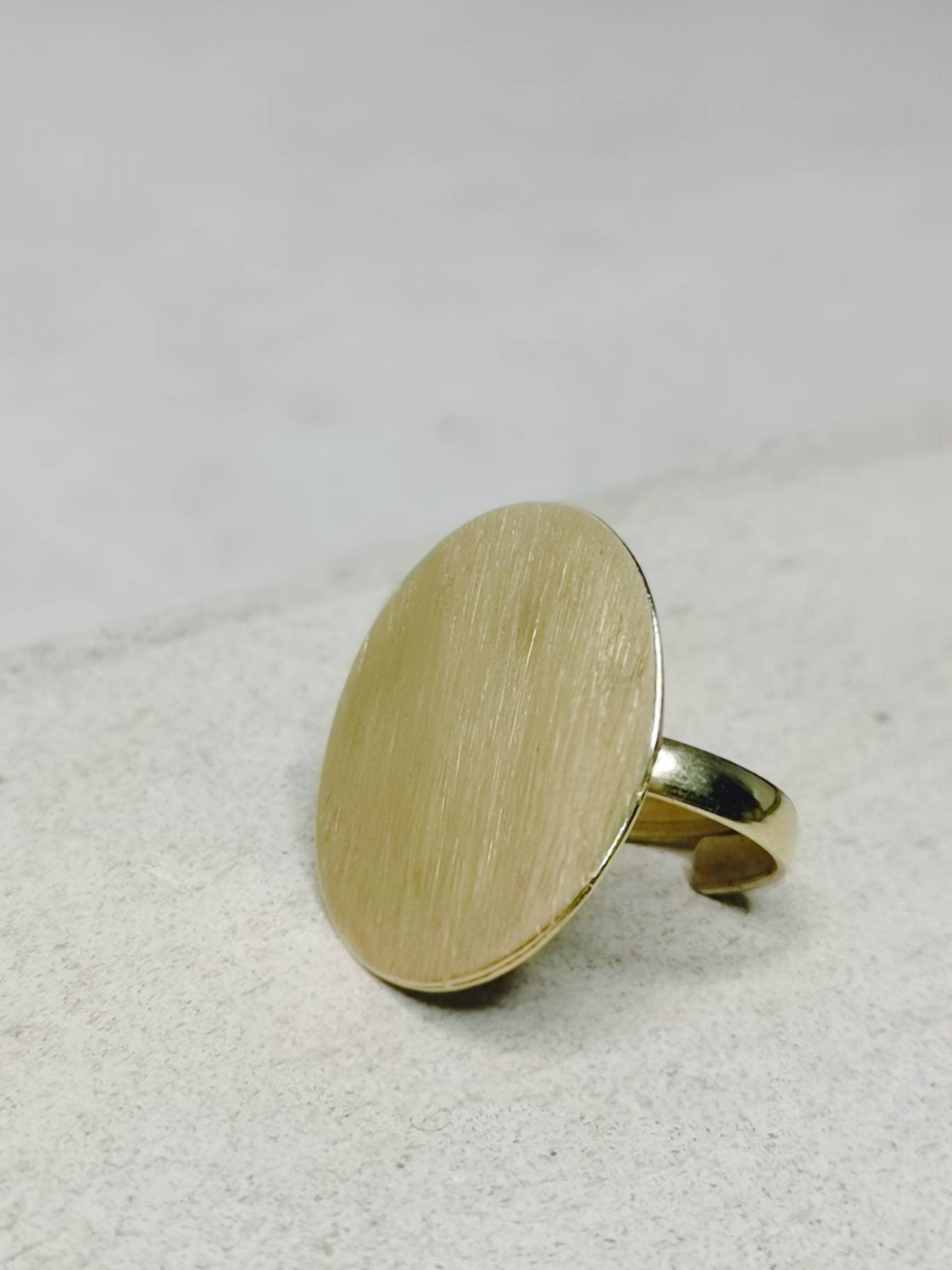 Statement ring, brass ring, disc ring, large ring with disc, golden ring