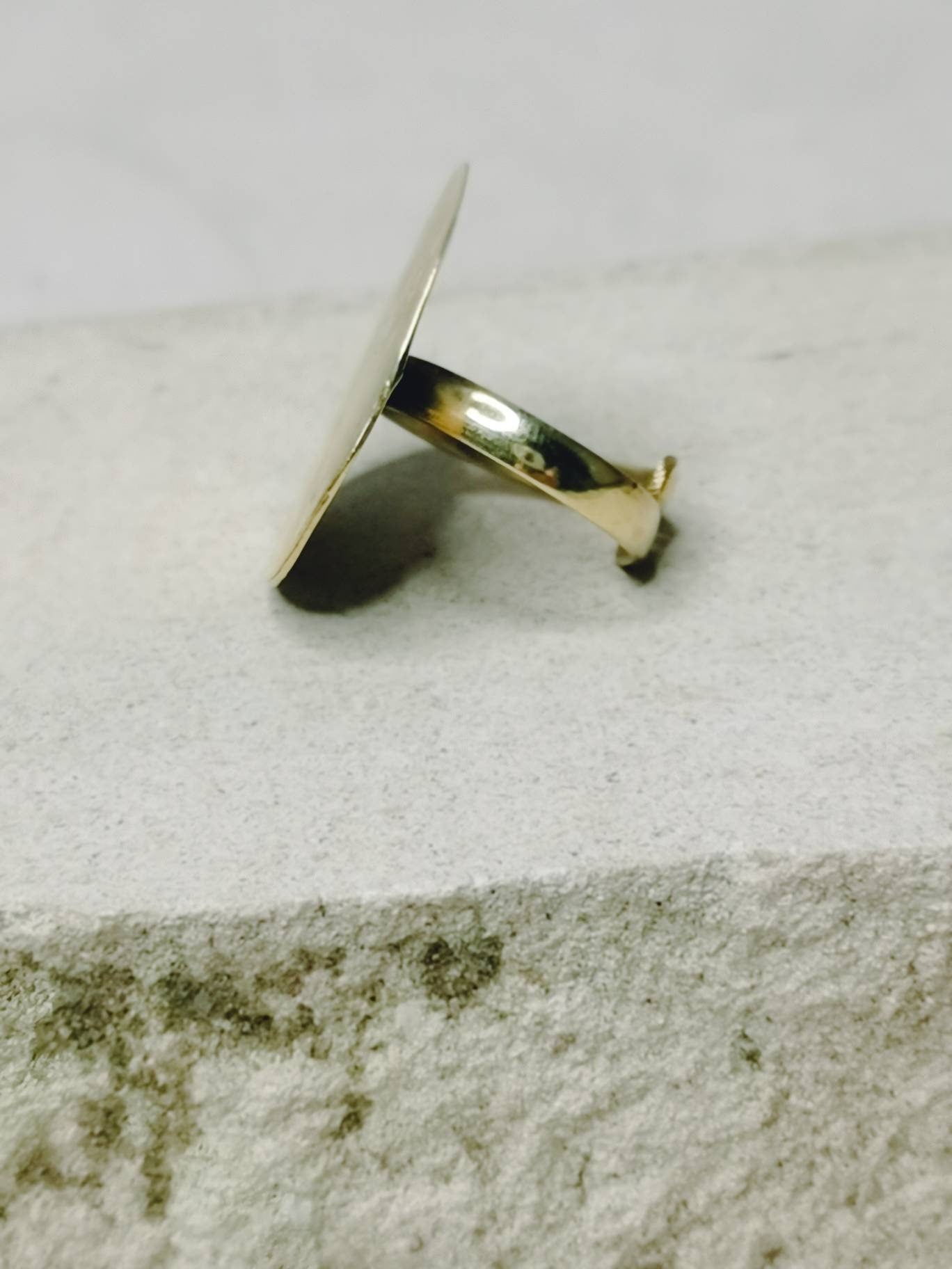 Statement ring, brass ring, disc ring, large ring with disc, golden ring