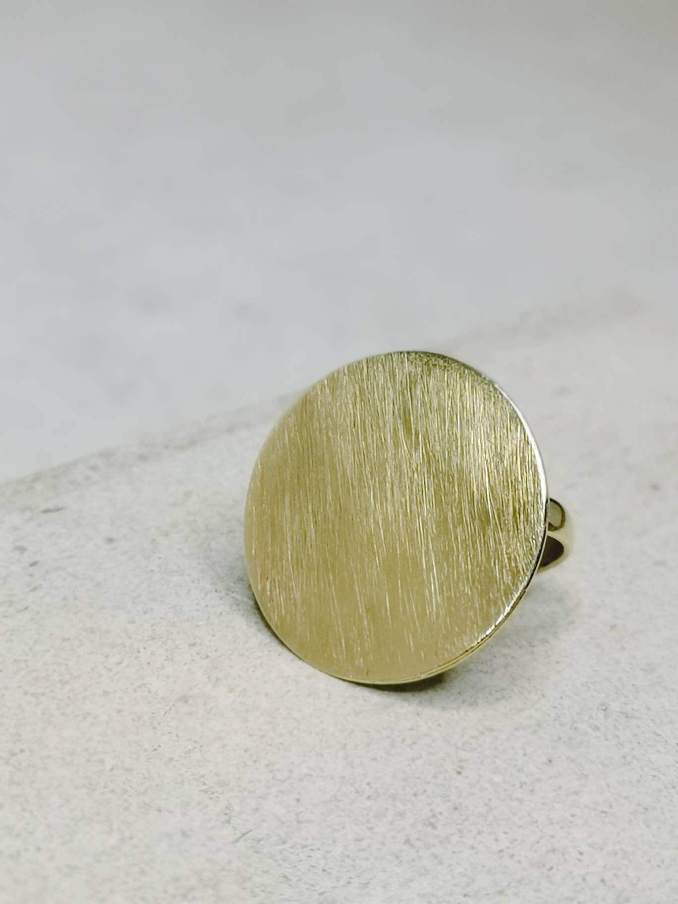 Bague de déclaration, bague en laiton, bague à disque, grande bague avec disque, bague en or