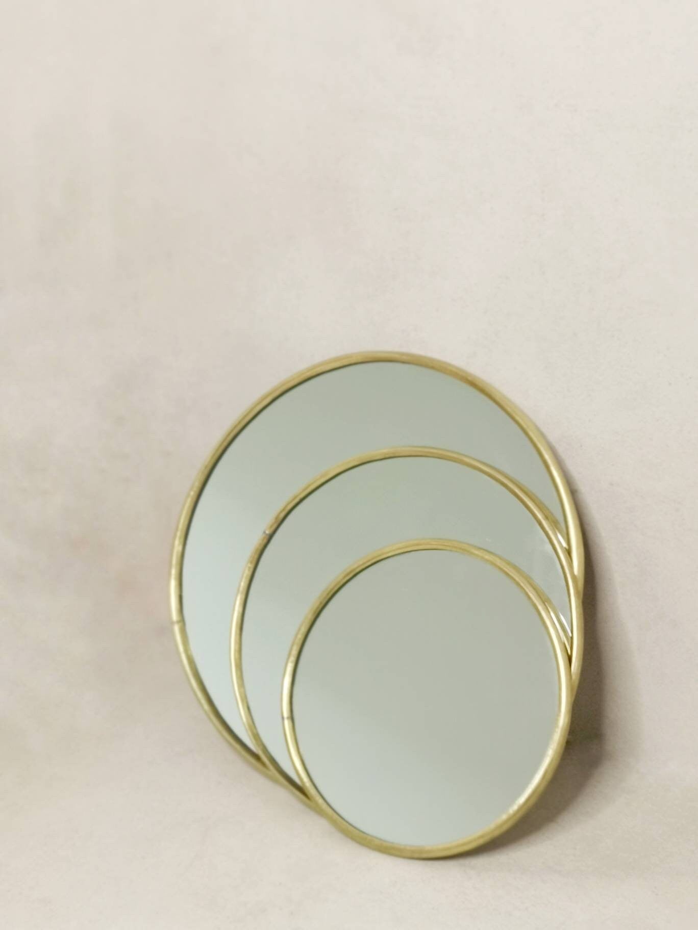 Round mirror, mirror with golden brass frame, round wall mirror, handmade from Morocco